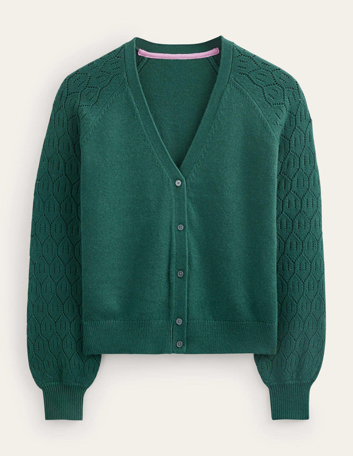 Pointelle Sleeve Cardigan-Emerald Night - Image 5