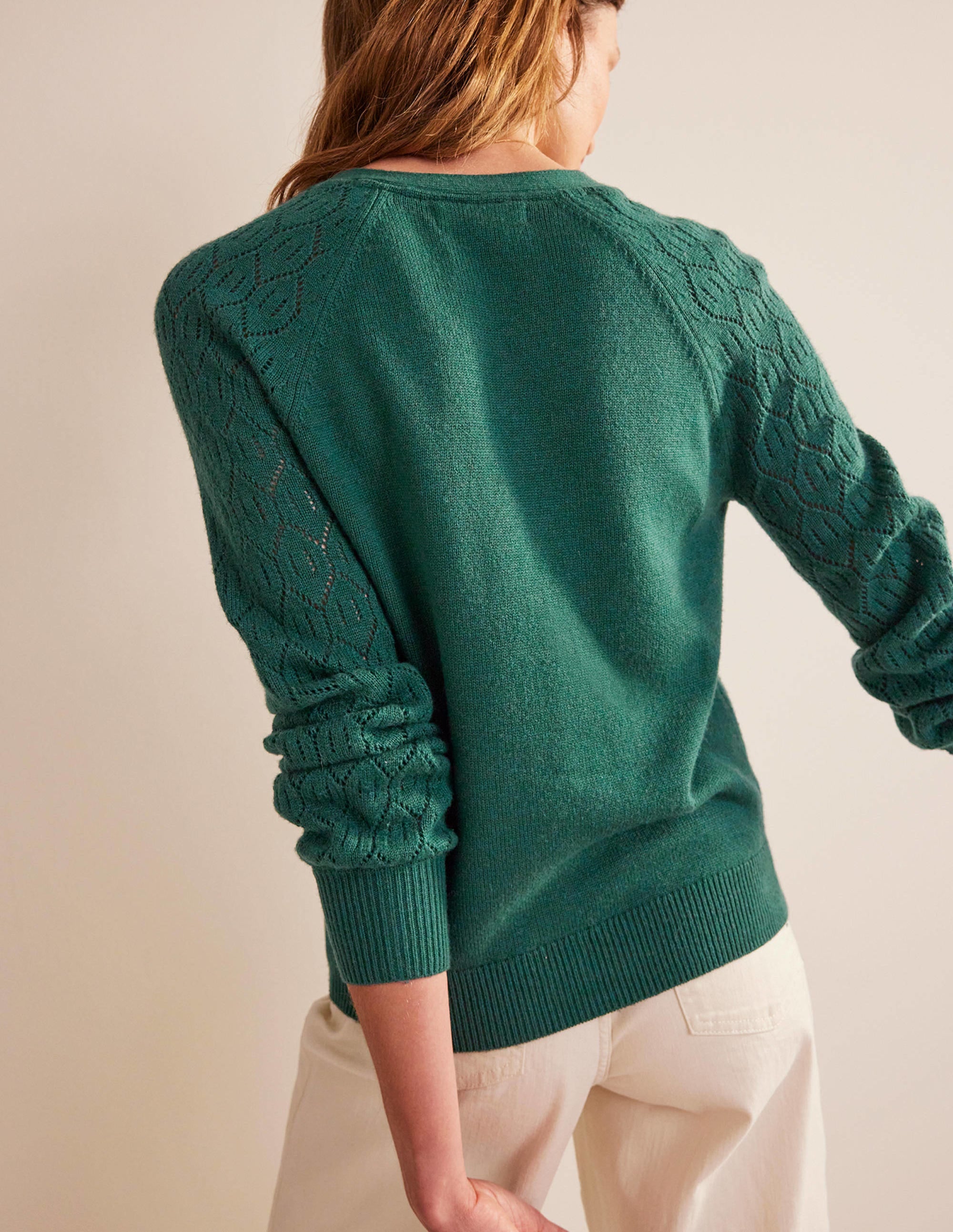 Pointelle Sleeve Cardigan-Emerald Night - Image 3