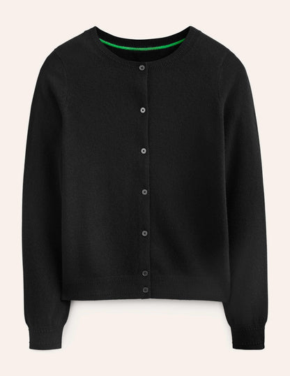 Eva Cashmere Crew Cardigan-Black