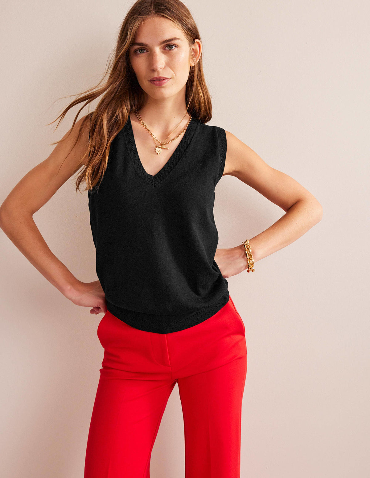 Catriona Cotton V-Neck Vest-Black - Image 1