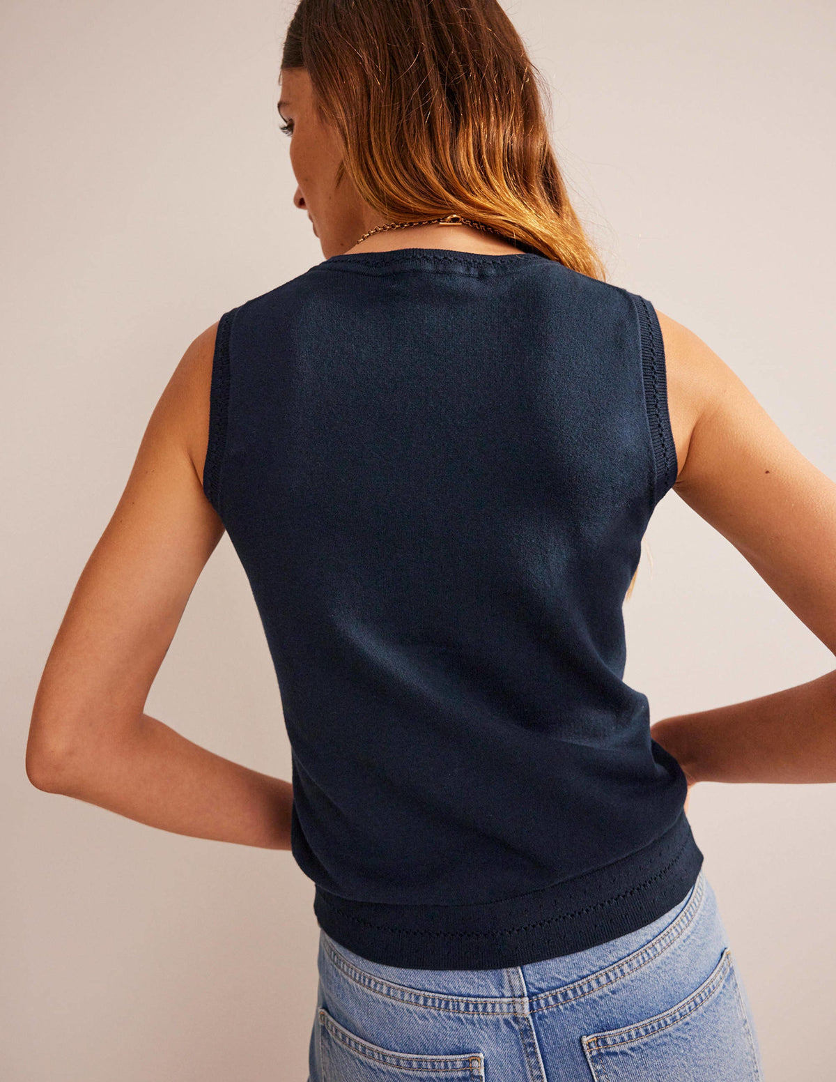 Catriona Cotton V-Neck Vest-Navy - Image 3