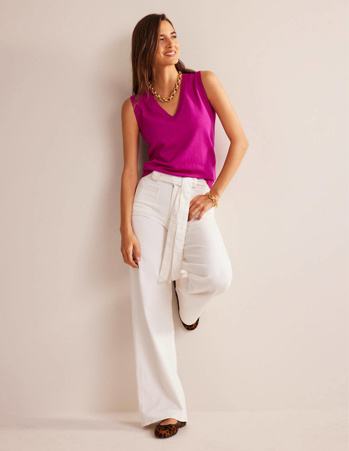 Catriona Cotton V-Neck Vest-Festival Fuchsia-4