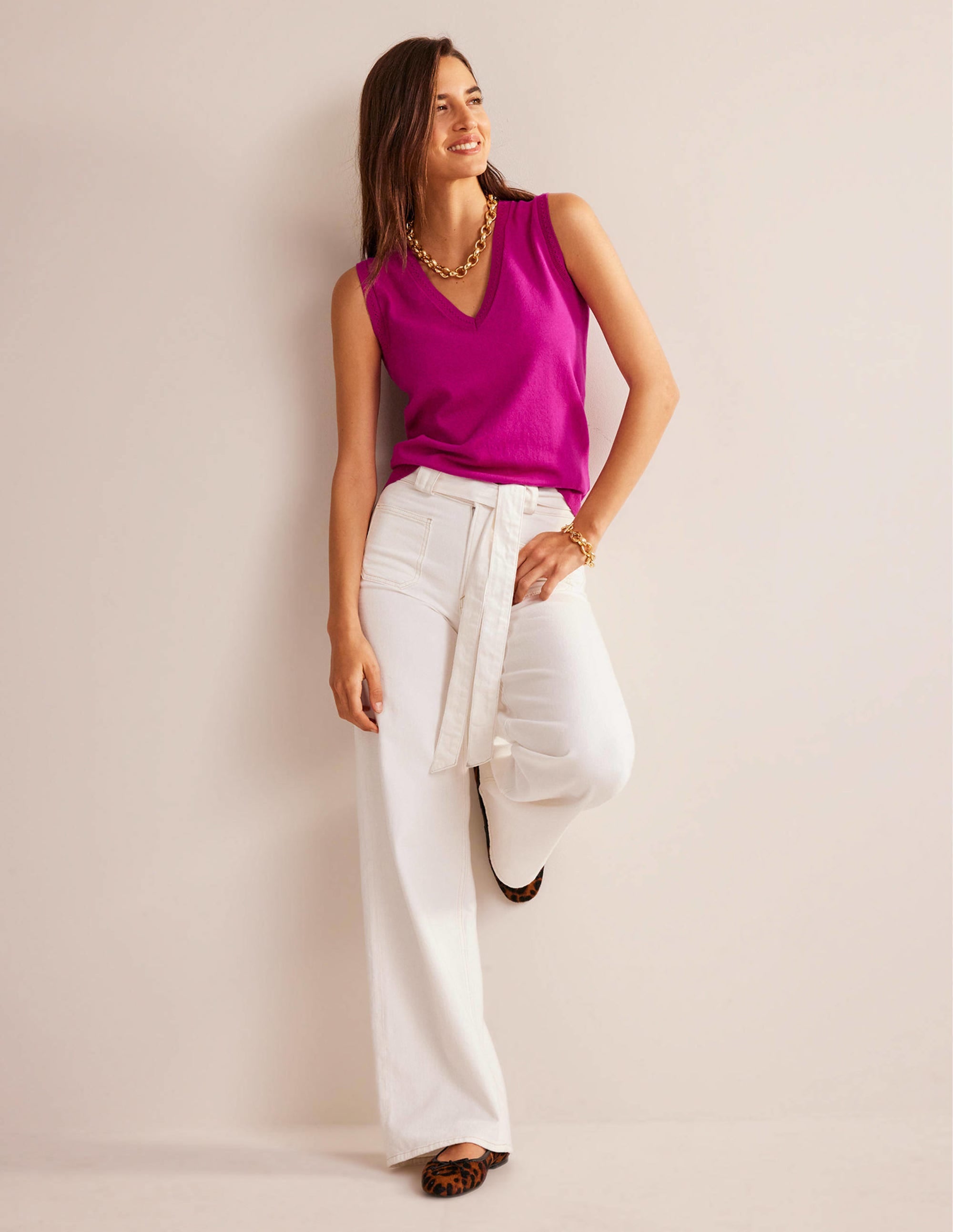 Catriona Cotton V-Neck Vest-Festival Fuchsia - Image 4
