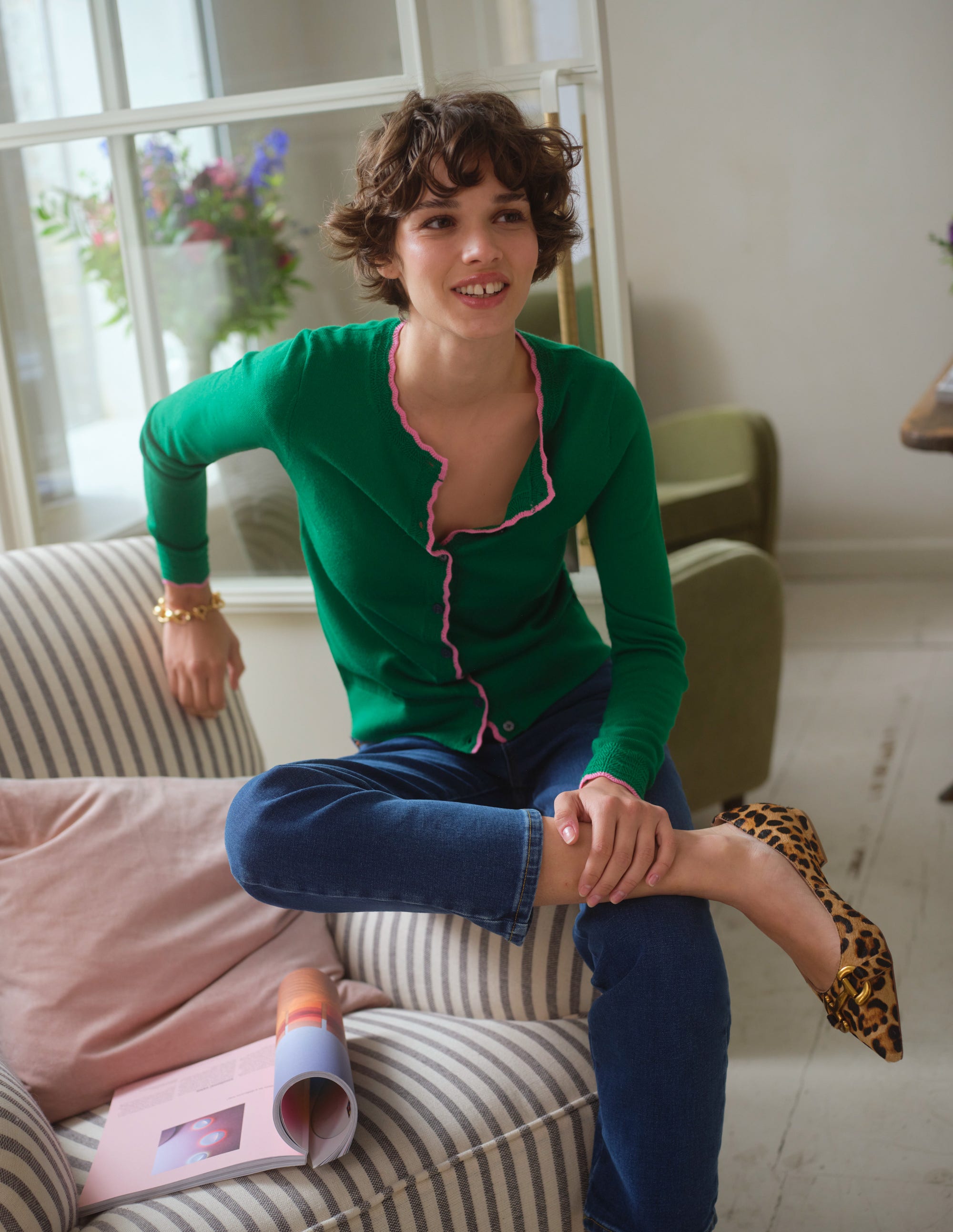 Merino Scalloped Cardigan-Meadow Green - Image 5