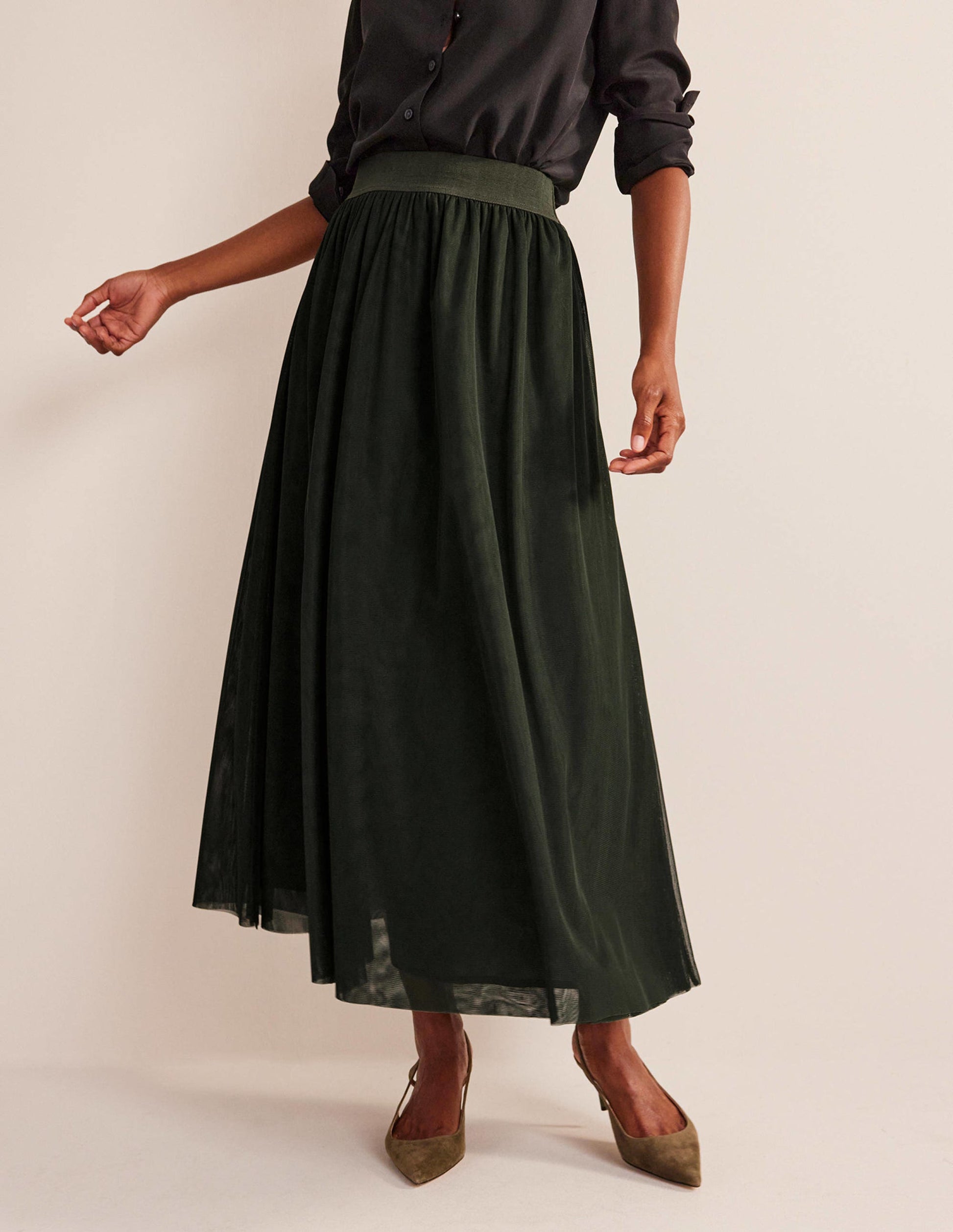 Tulle Full Midi Skirt-Khaki-4
