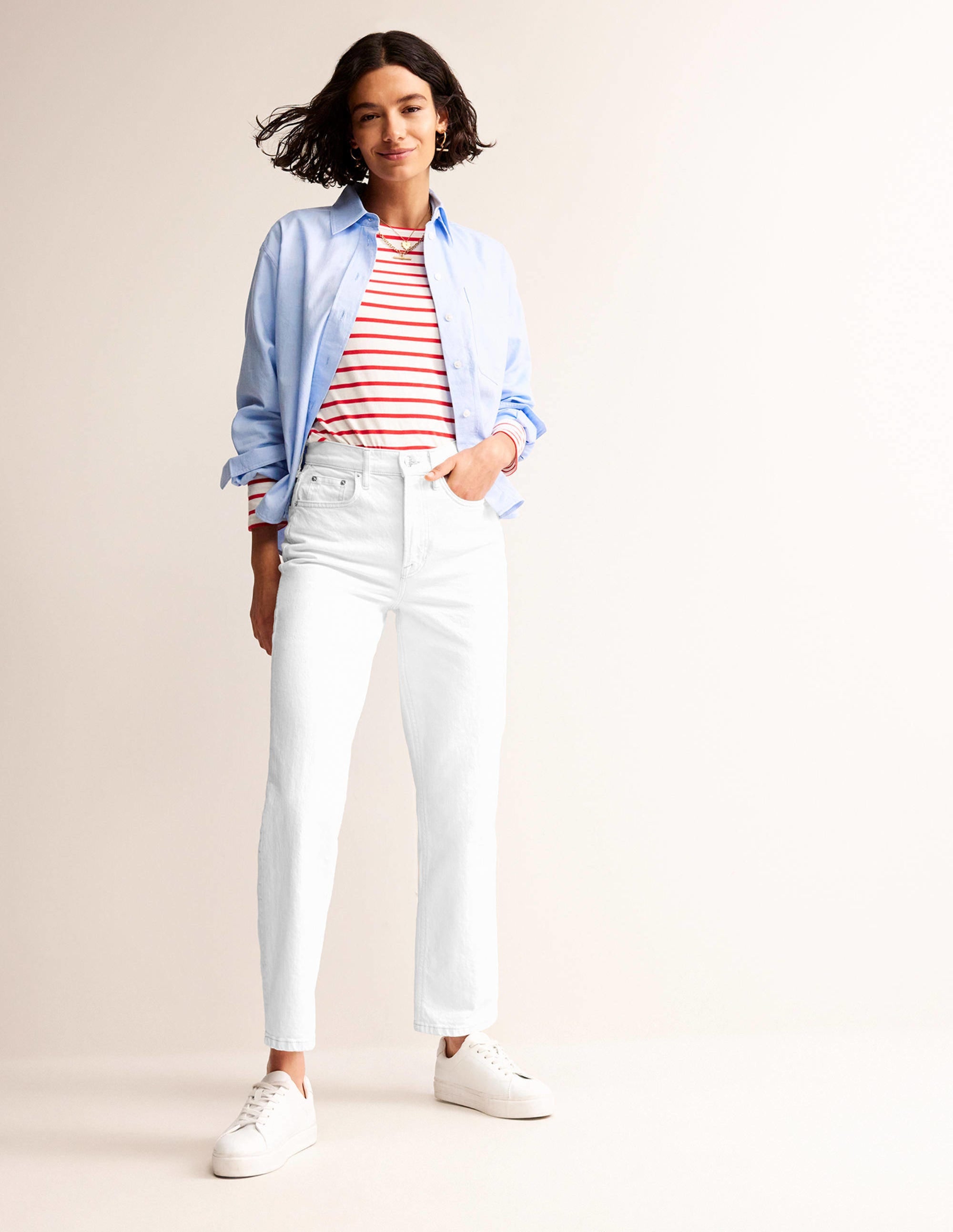High Rise True Straight Jeans-White - Image 1