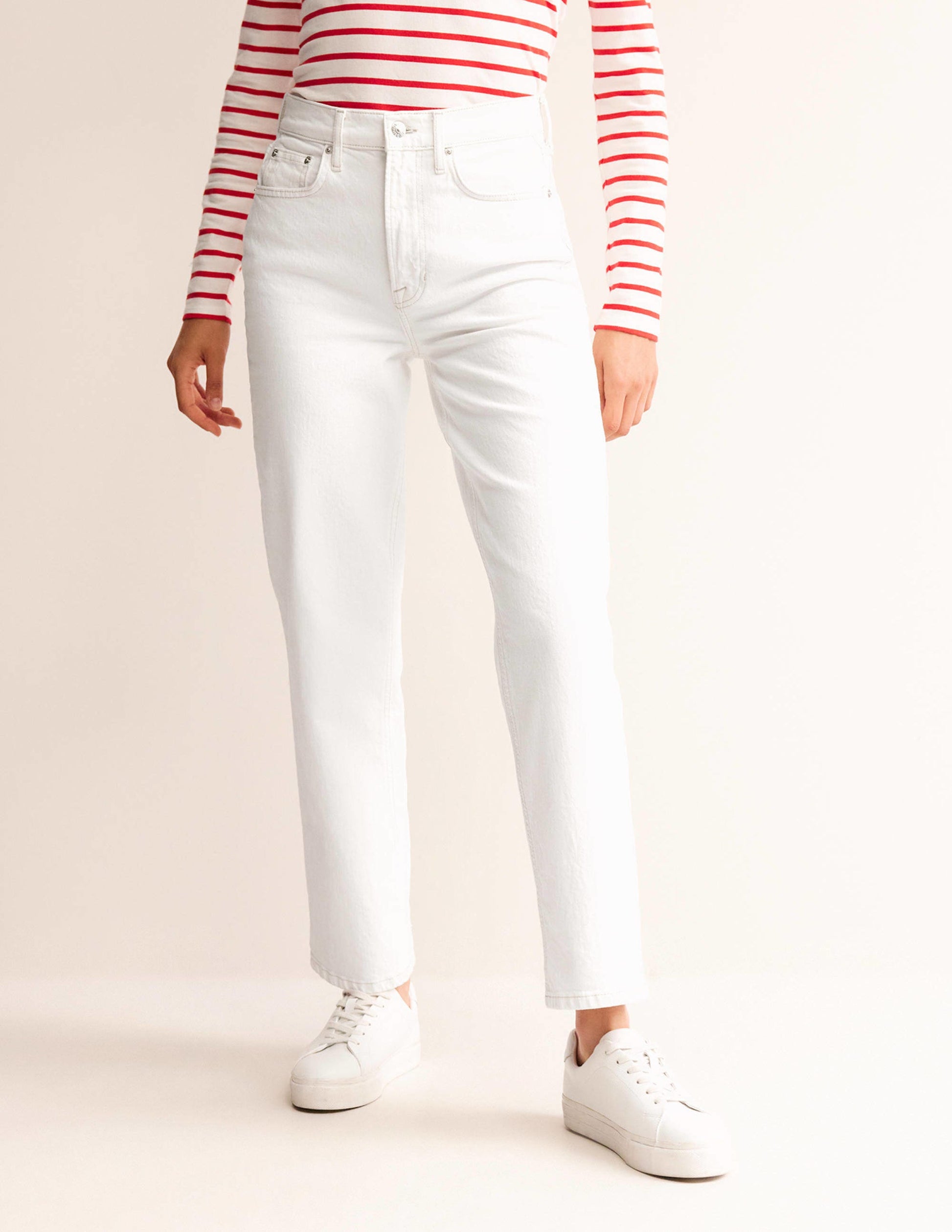 High Rise True Straight Jeans-White-4
