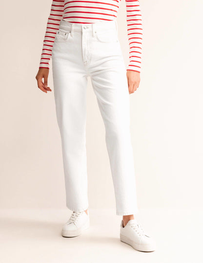 High Rise True Straight Jeans-White-4