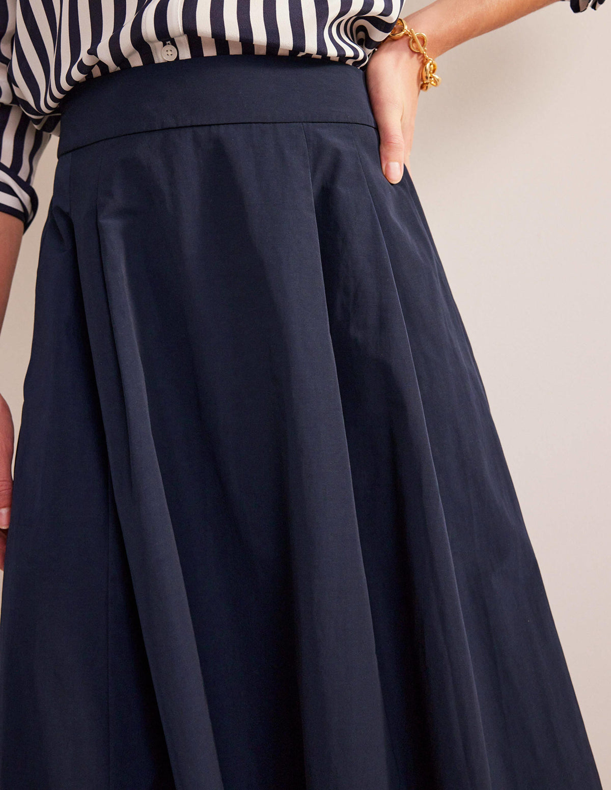 Taffeta Pull-on Midi Skirt-Navy - Image 2
