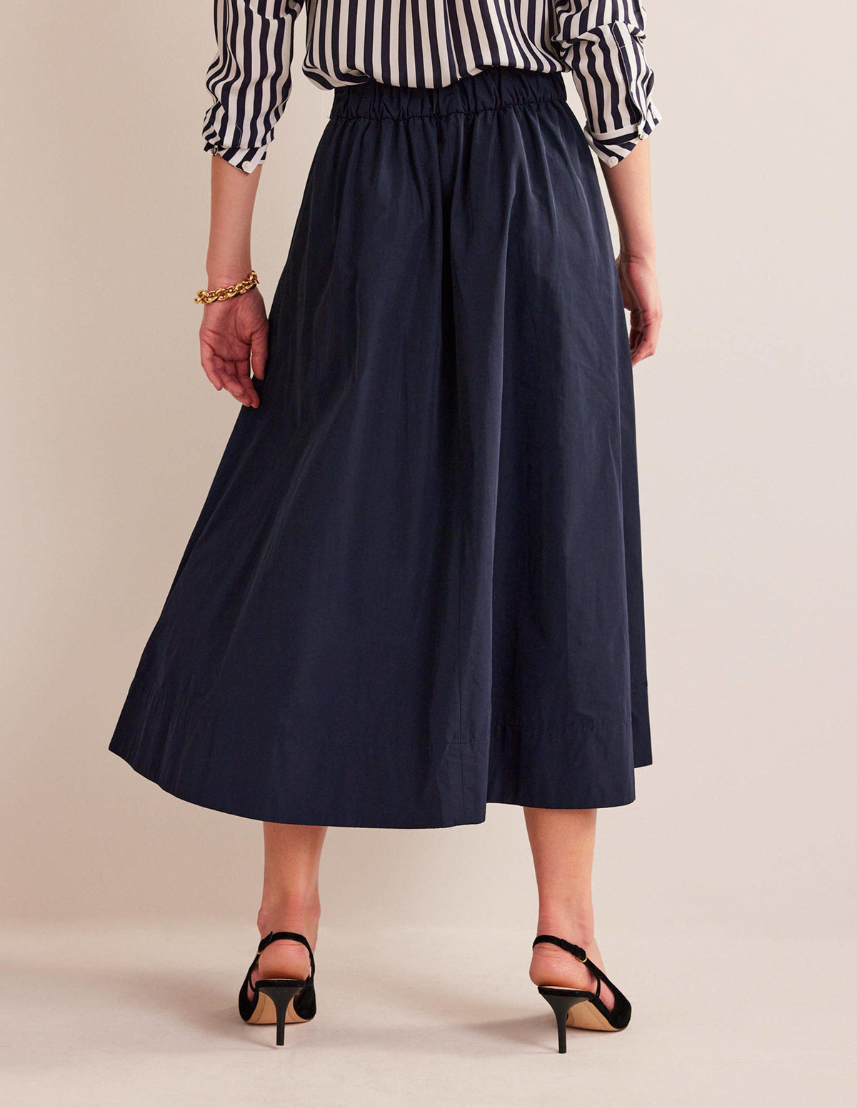 Taffeta Pull-on Midi Skirt-Navy-3