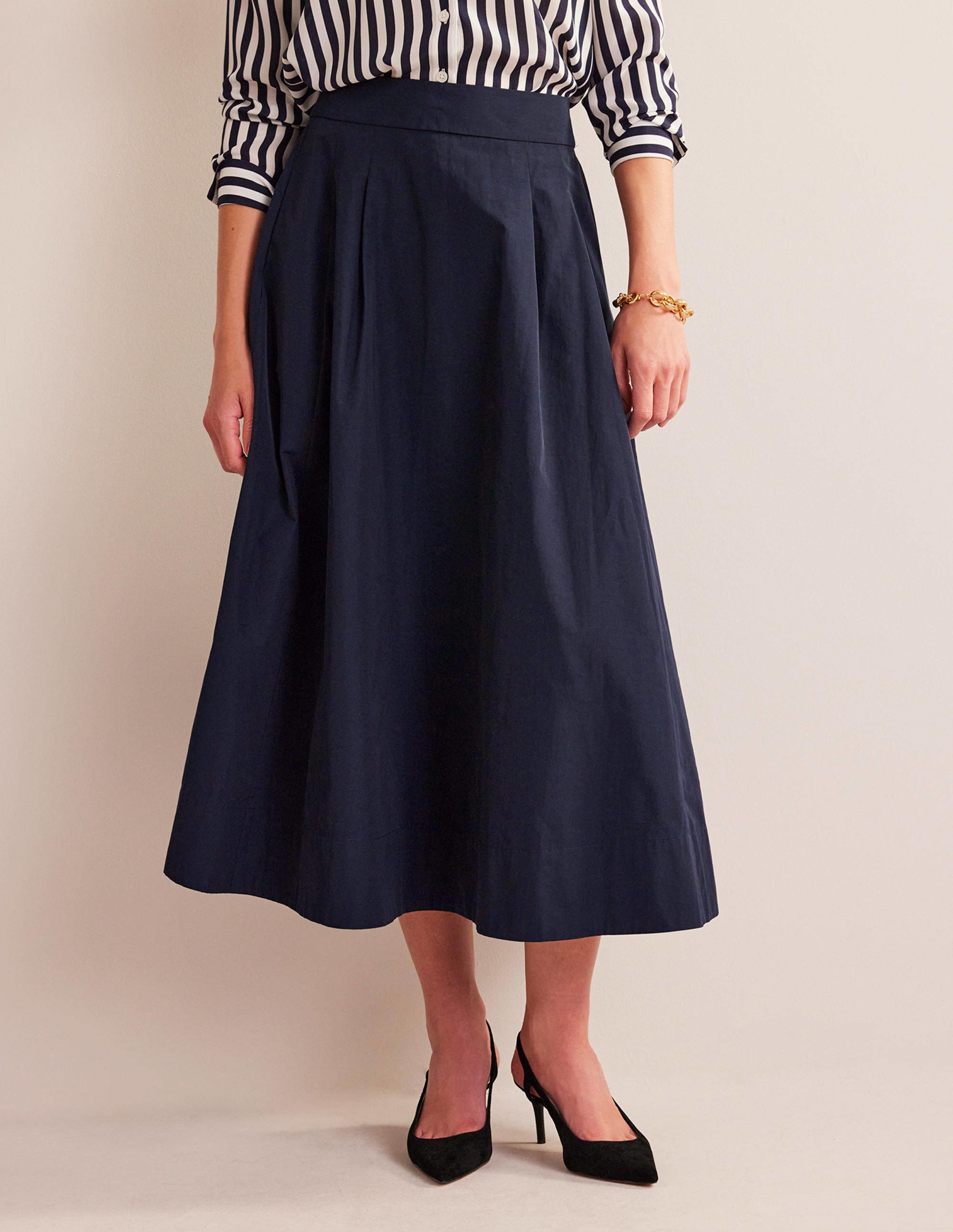Taffeta Pull-on Midi Skirt-Navy - Image 4