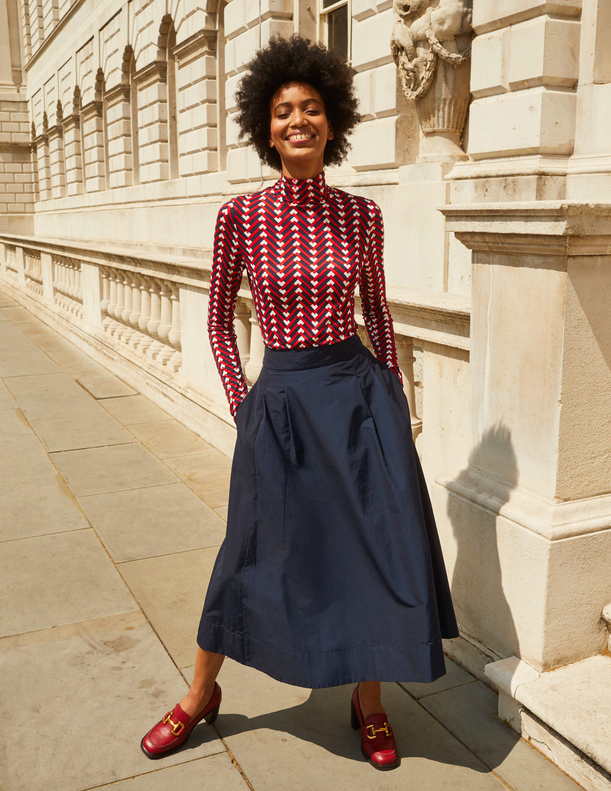 Taffeta Pull-on Midi Skirt-Navy - Image 5