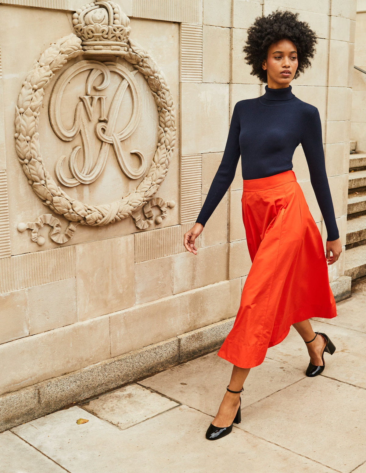 Taffeta Pull-on Midi Skirt-Red - Image 5
