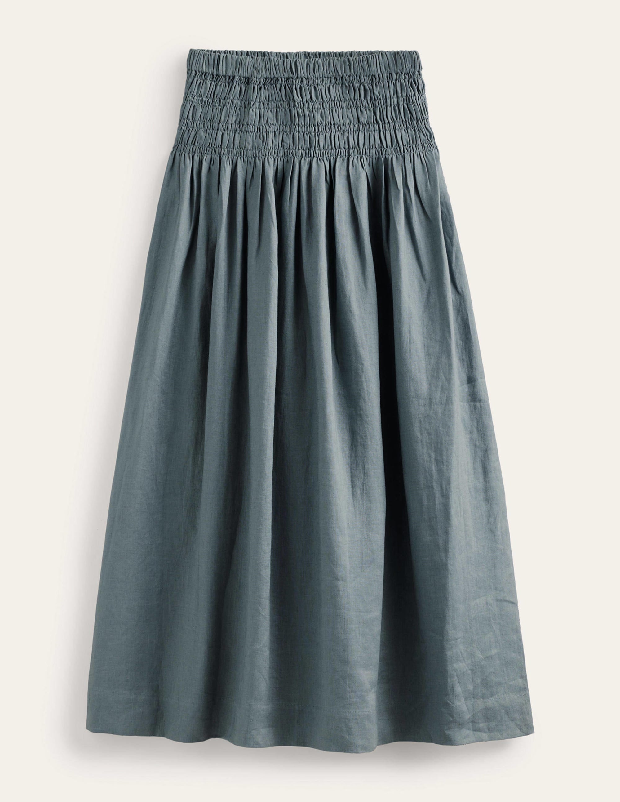 Shirred Waist Linen Midi Skirt-Deep Sea - Image 5