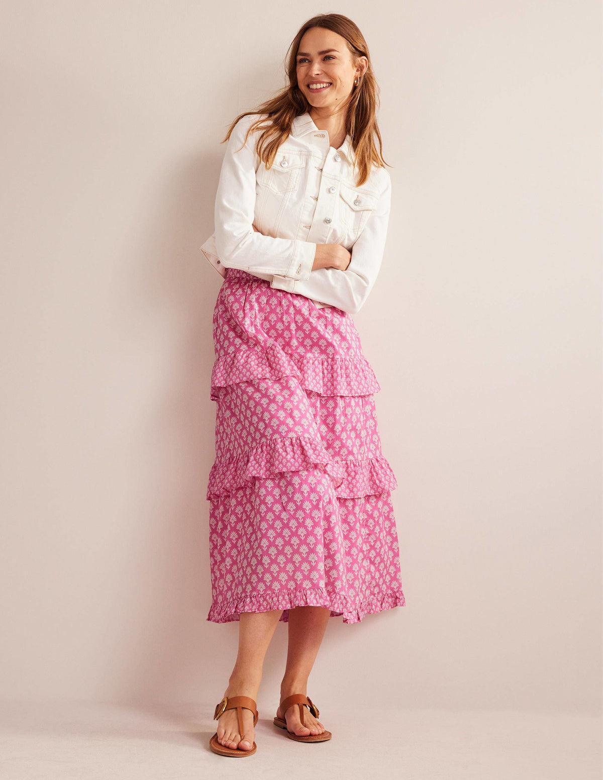 Tiered Cotton Maxi Skirt-Plum Blossom, Daisy Pome-1