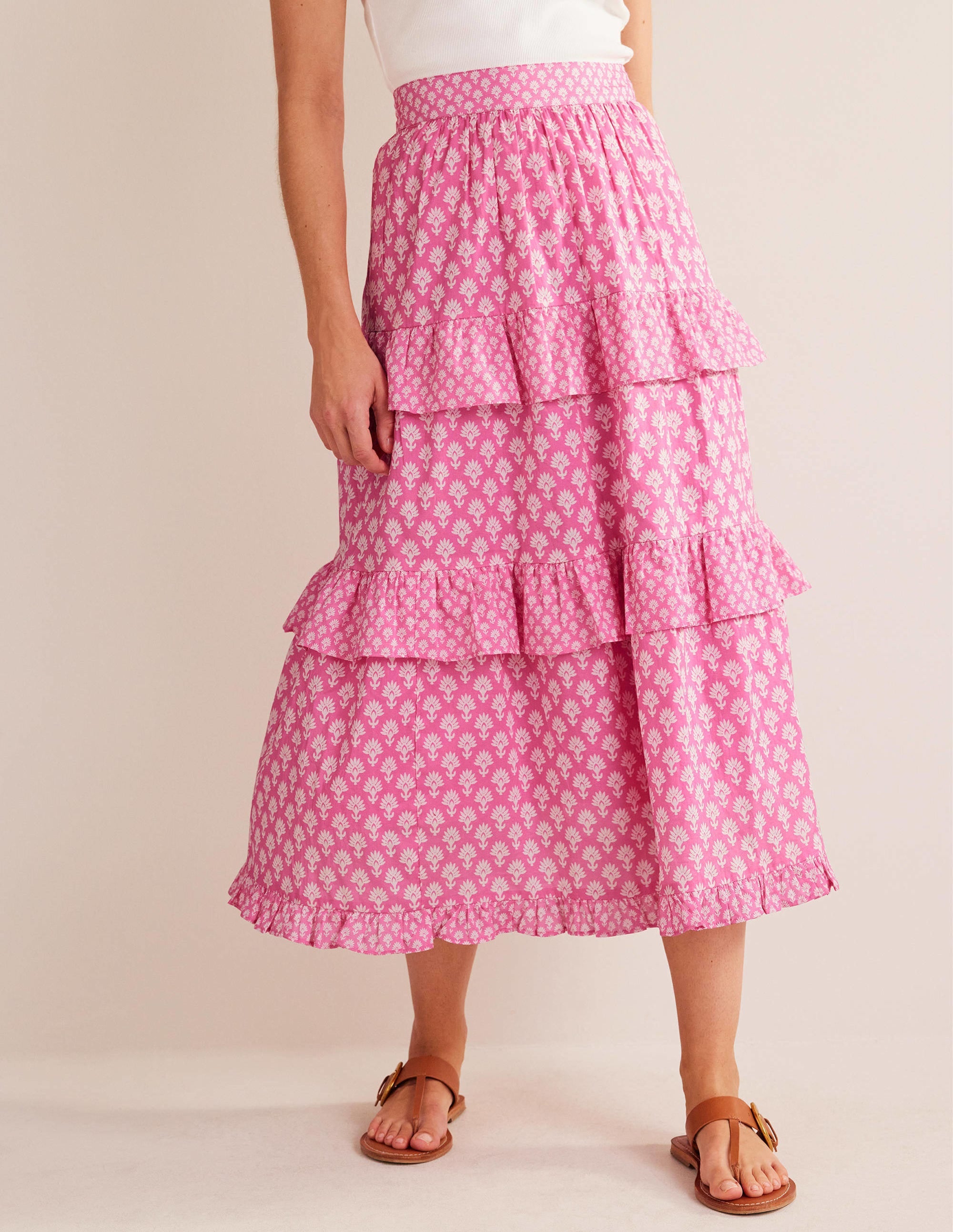 Tiered Cotton Maxi Skirt-Plum Blossom, Daisy Pome - Image 4