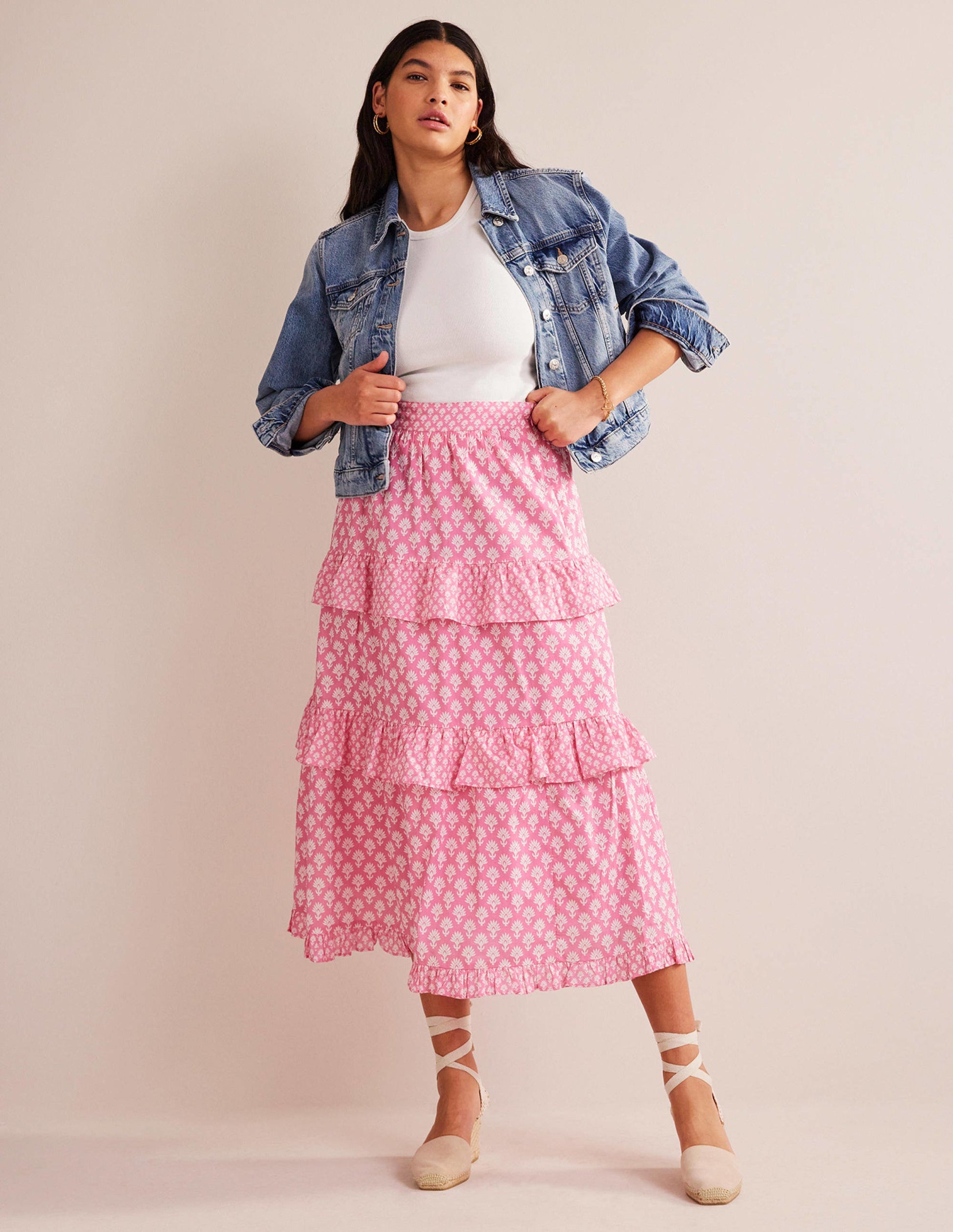 Tiered Cotton Maxi Skirt-Plum Blossom, Daisy Pome-5