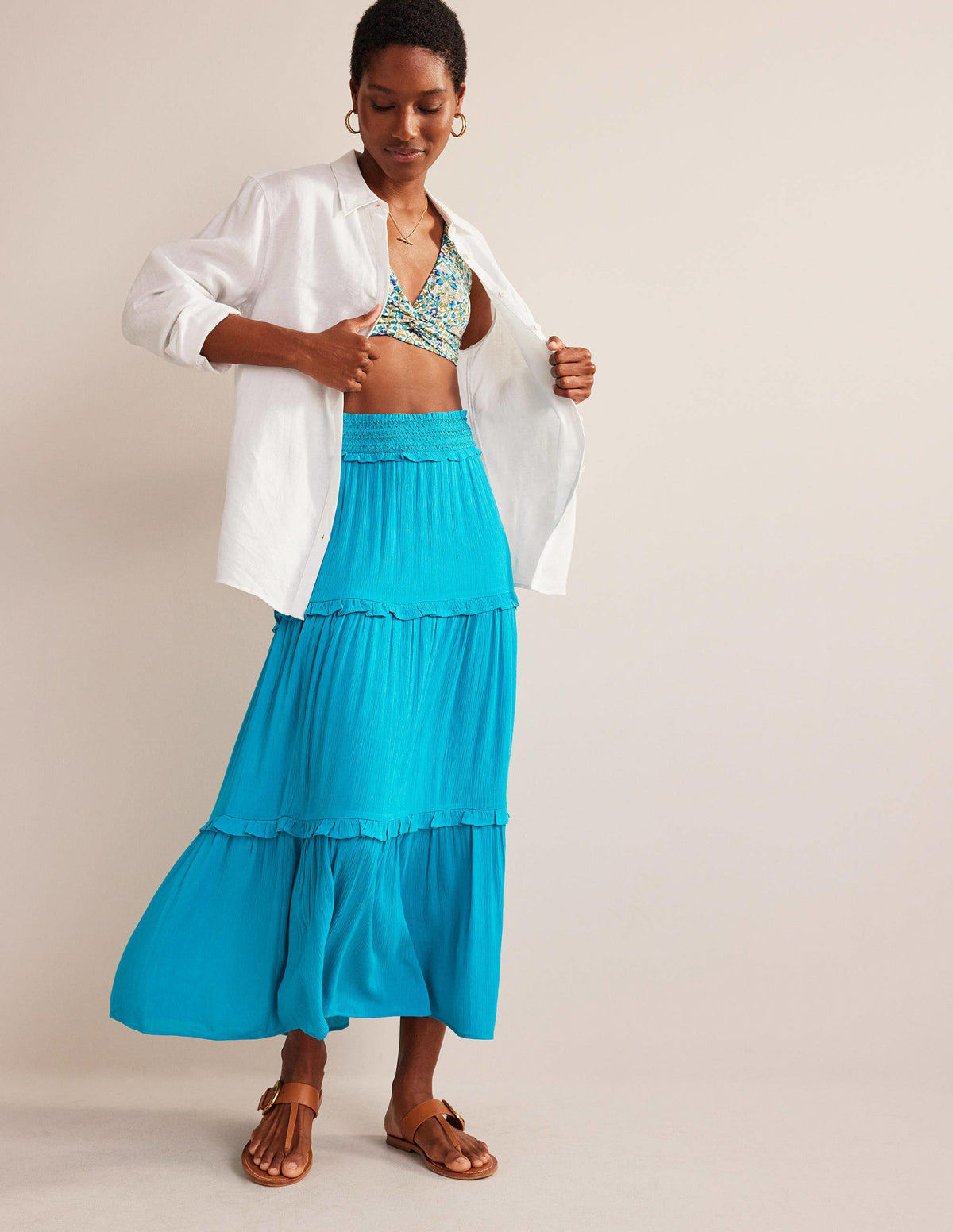 Smocked-Waist Holiday Skirt-Ultramarine-1