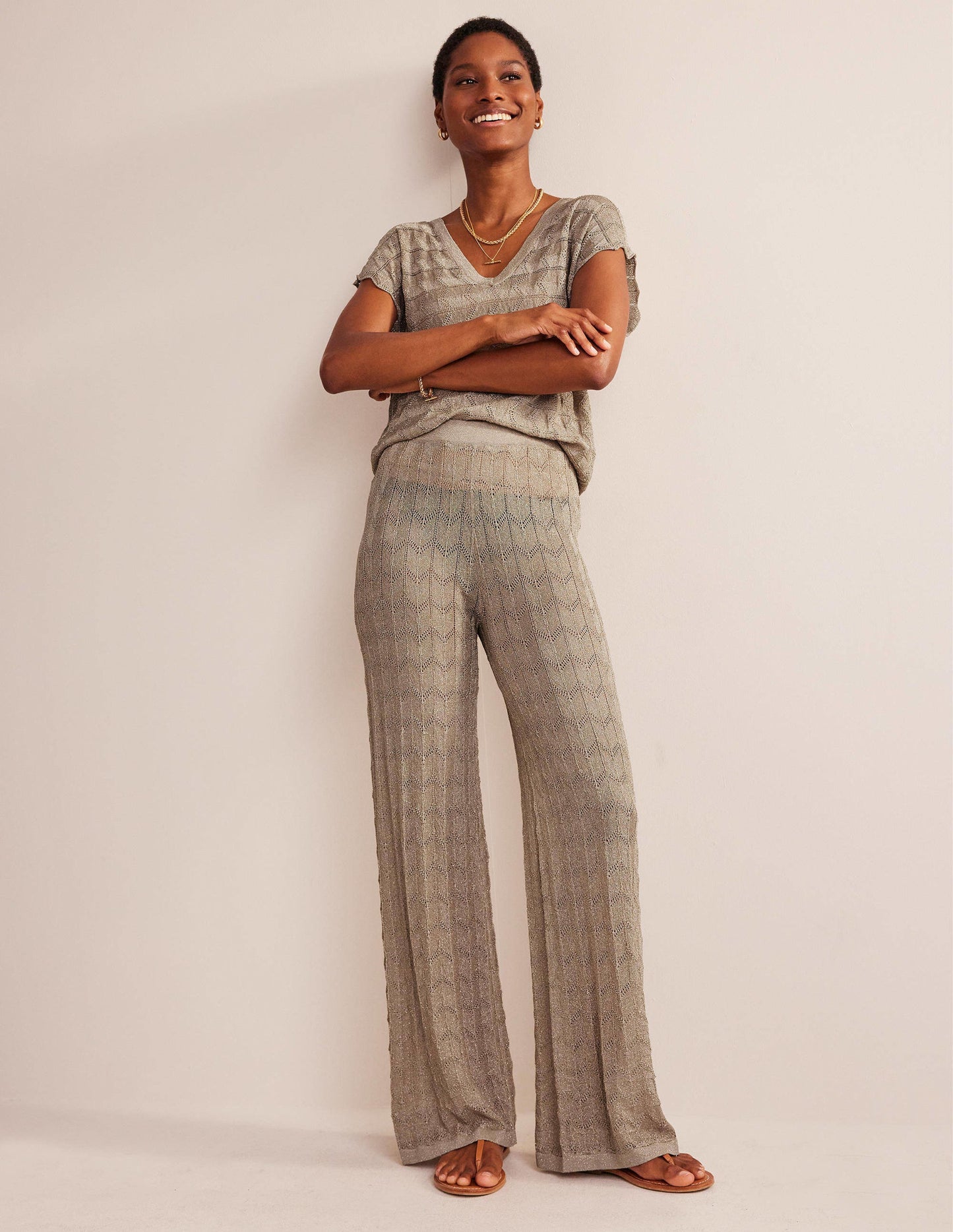 Knitted Beach Pants-Metallic Stone