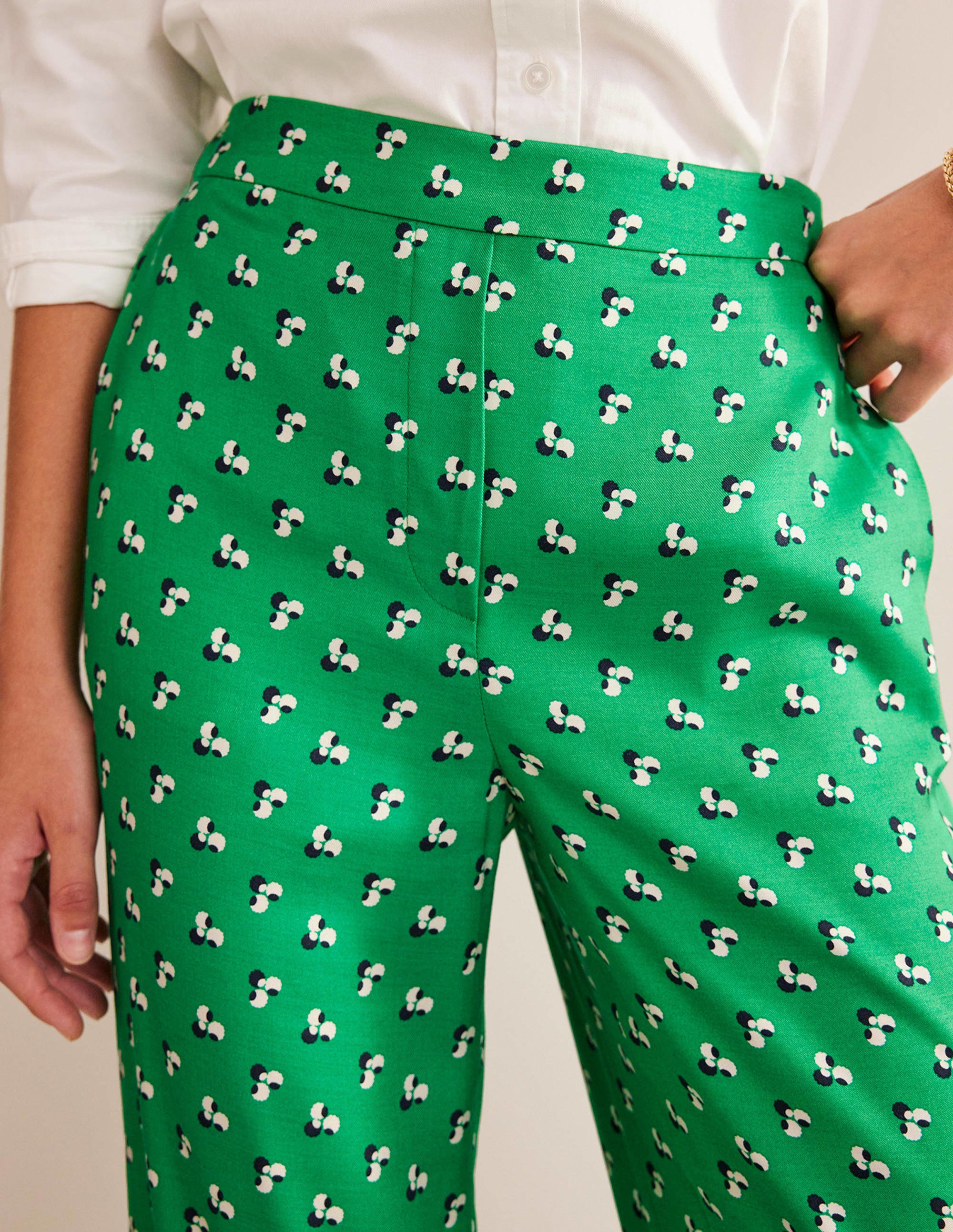Printed Pull-On Pants-Meadow Green, Falling Dot - Image 2