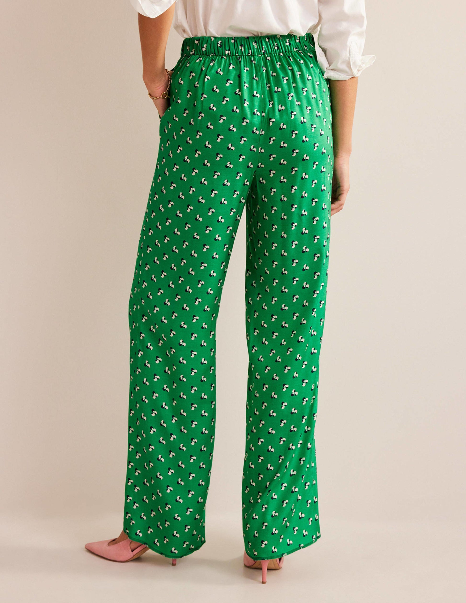 Printed Pull-On Pants-Meadow Green, Falling Dot-3