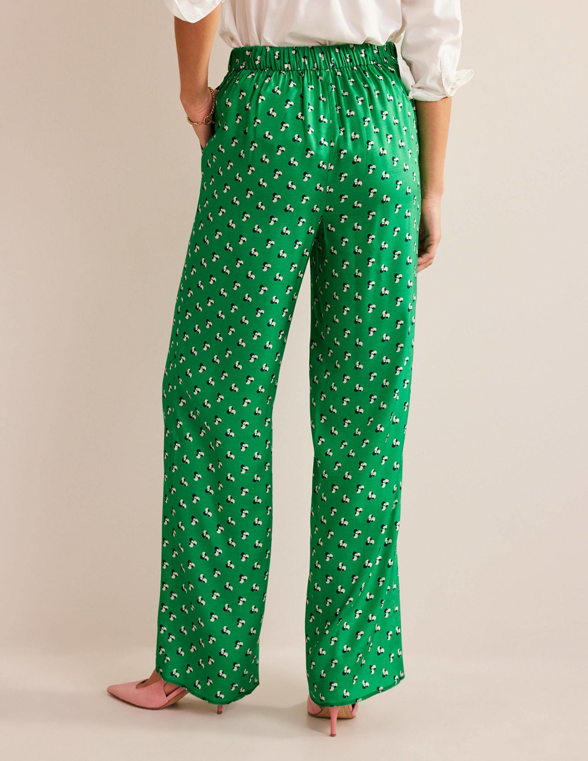 Printed Pull-On Pants-Meadow Green, Falling Dot - Image 3