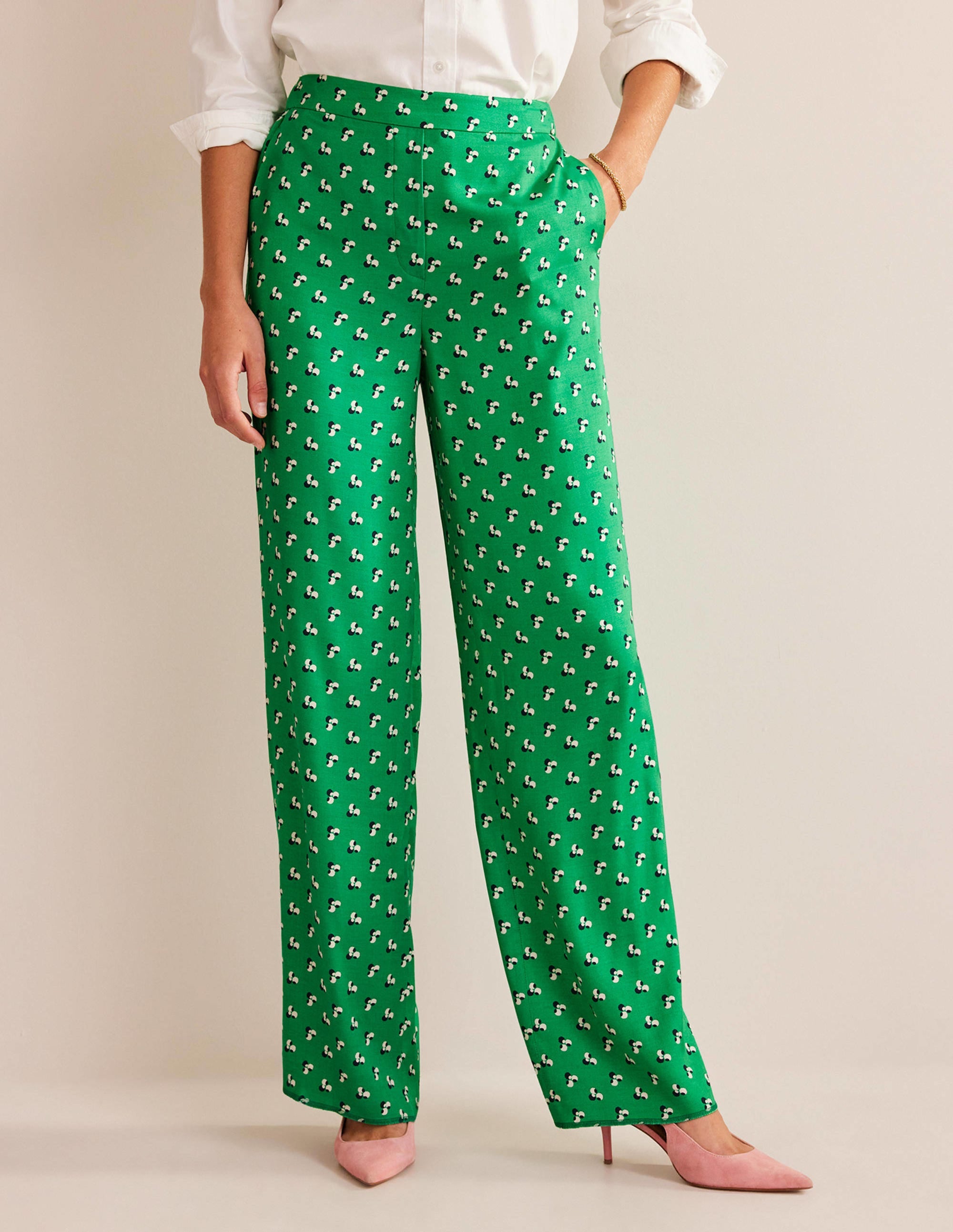 Printed Pull-On Pants-Meadow Green, Falling Dot - Image 4