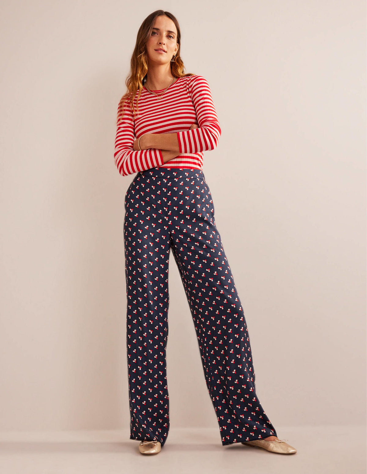 Printed Pull-On Pants-French Navy, Falling Dot - Image 1