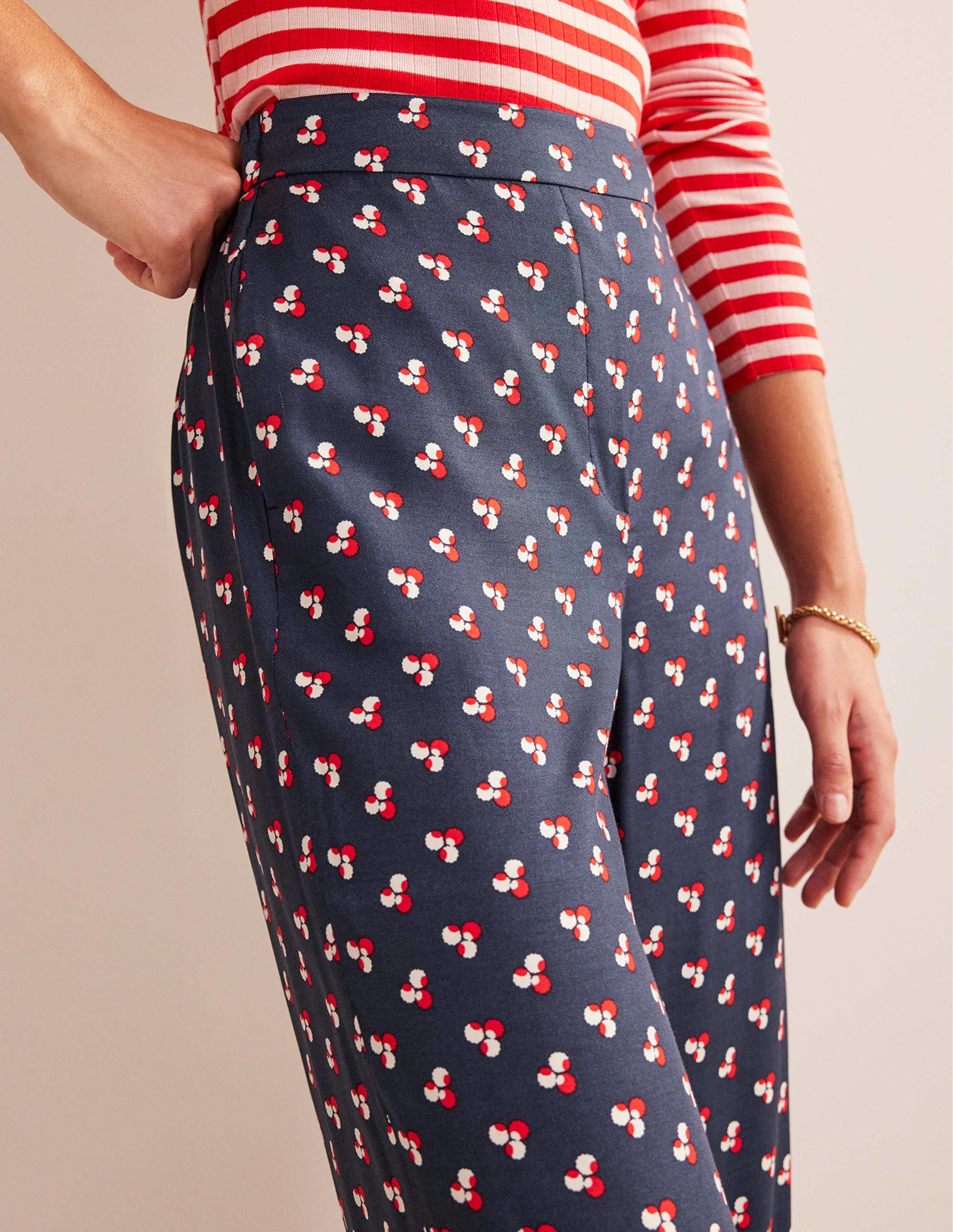 Printed Pull-On Pants-French Navy, Falling Dot - Image 2