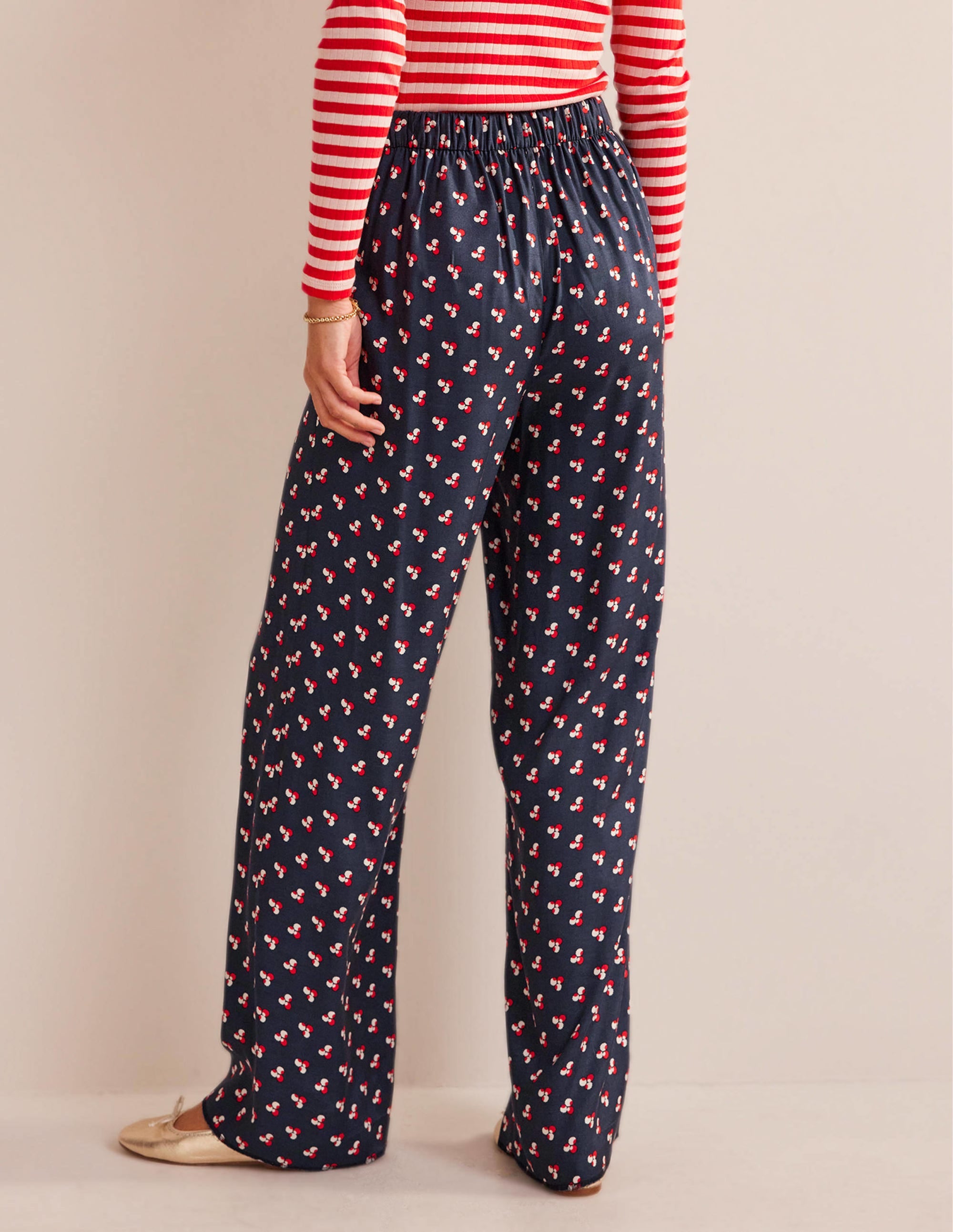 Printed Pull-On Pants-French Navy, Falling Dot - Image 3
