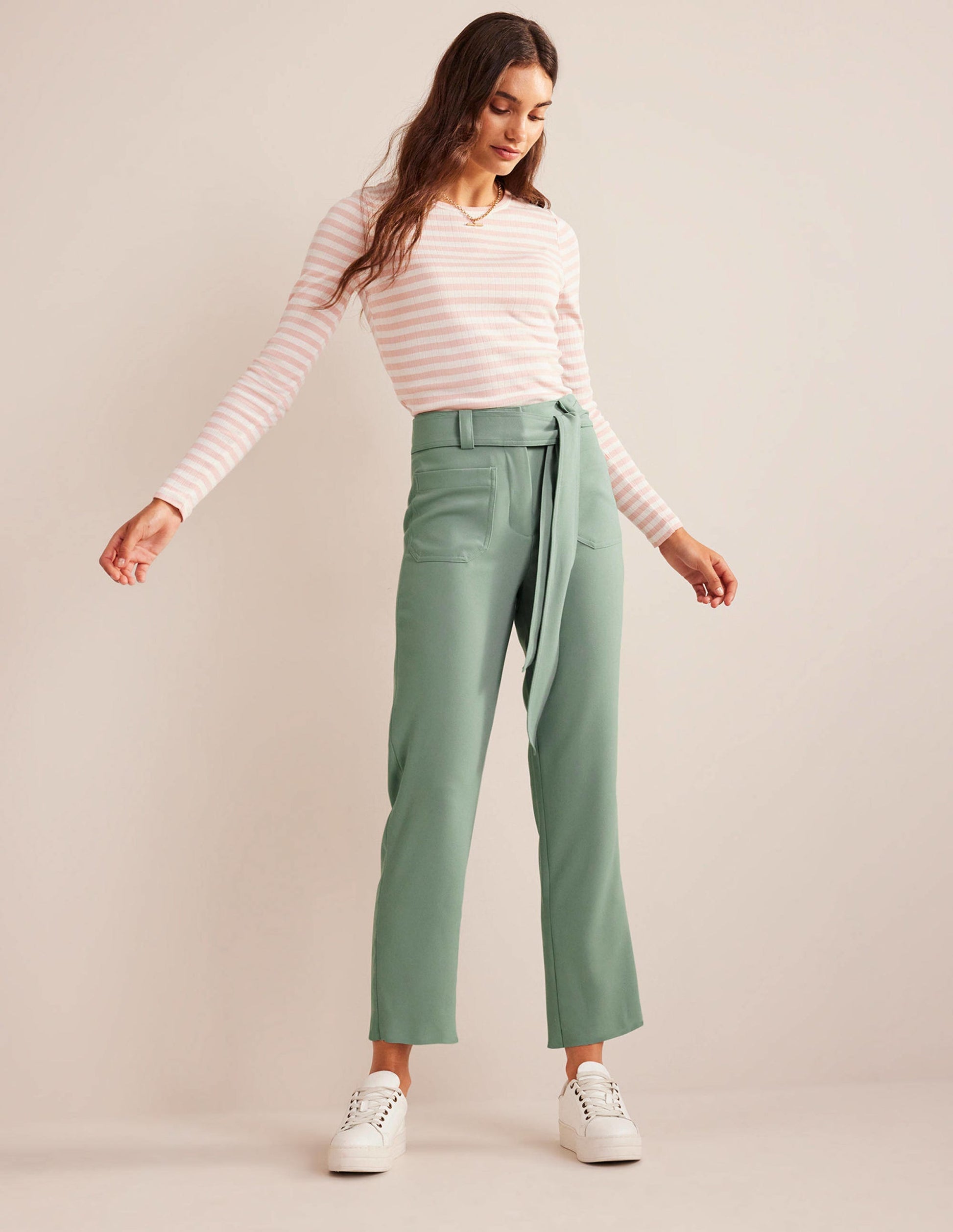 Tie-Waist Tapered Pants-Iceberg Green-1