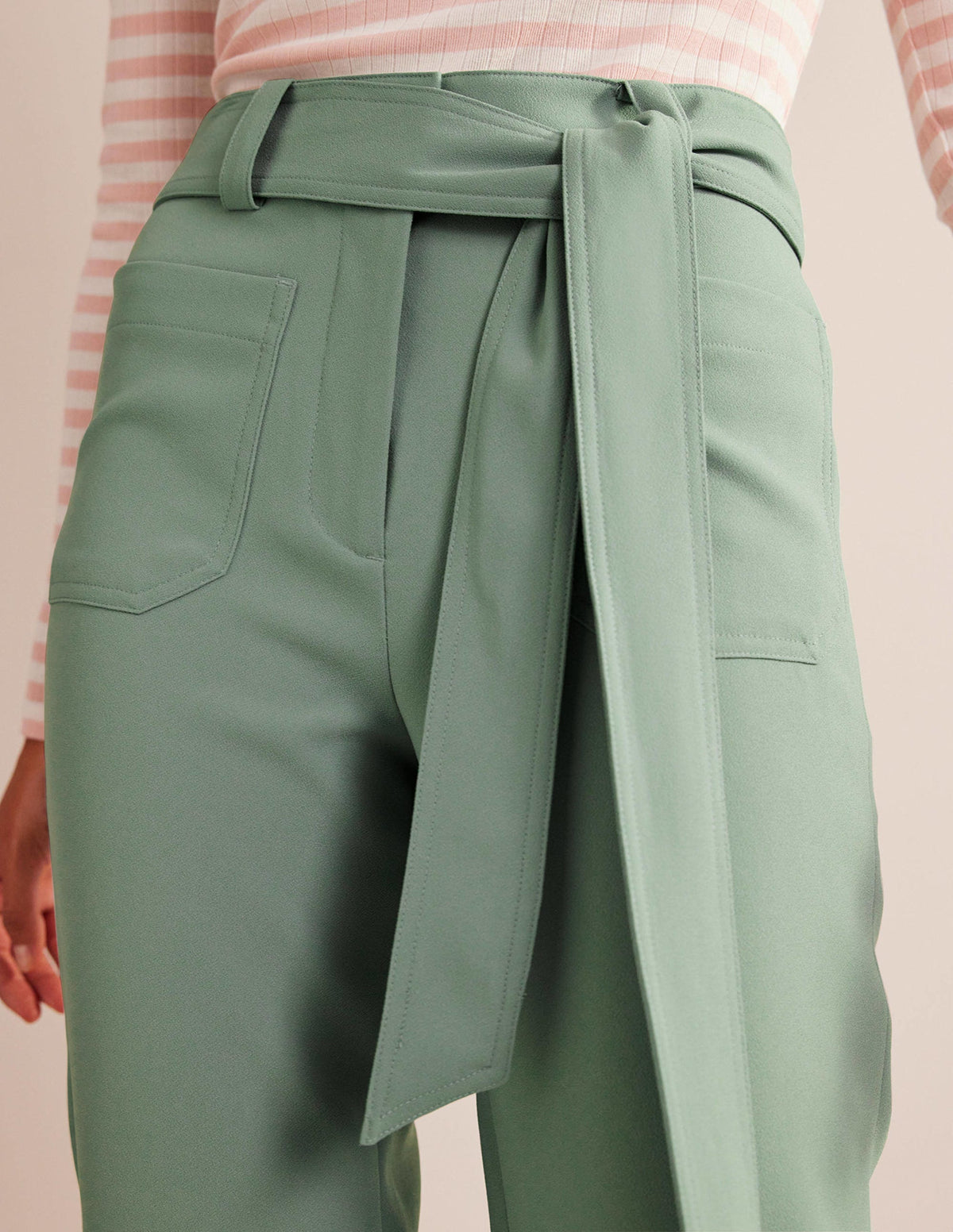 Tie-Waist Tapered Pants-Iceberg Green - Image 2