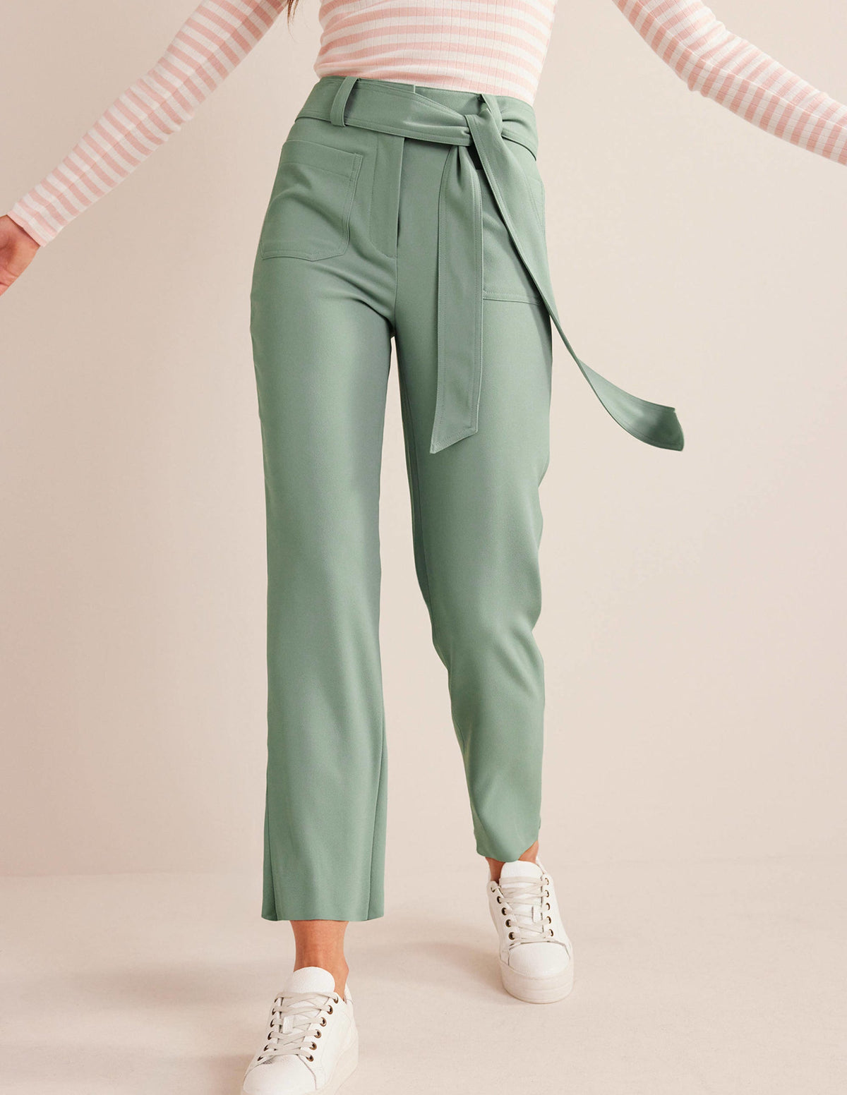 Tie-Waist Tapered Pants-Iceberg Green-4