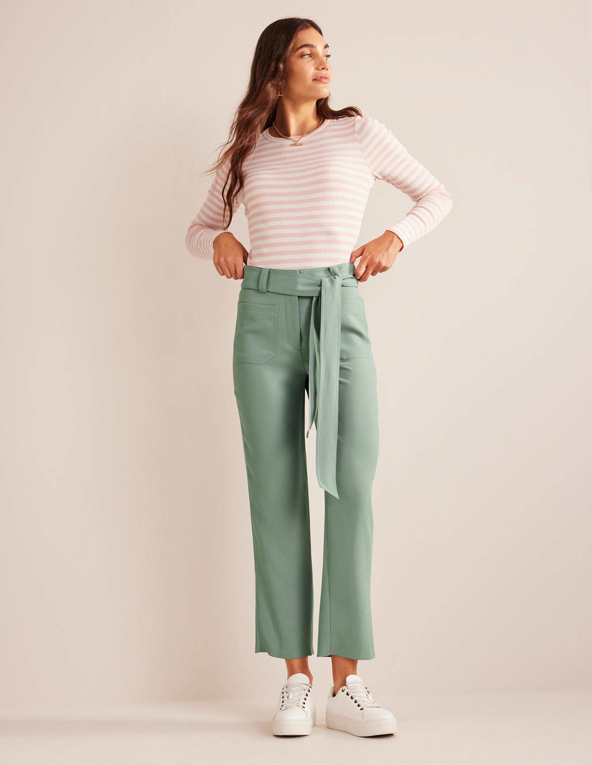 Tie-Waist Tapered Pants-Iceberg Green-5