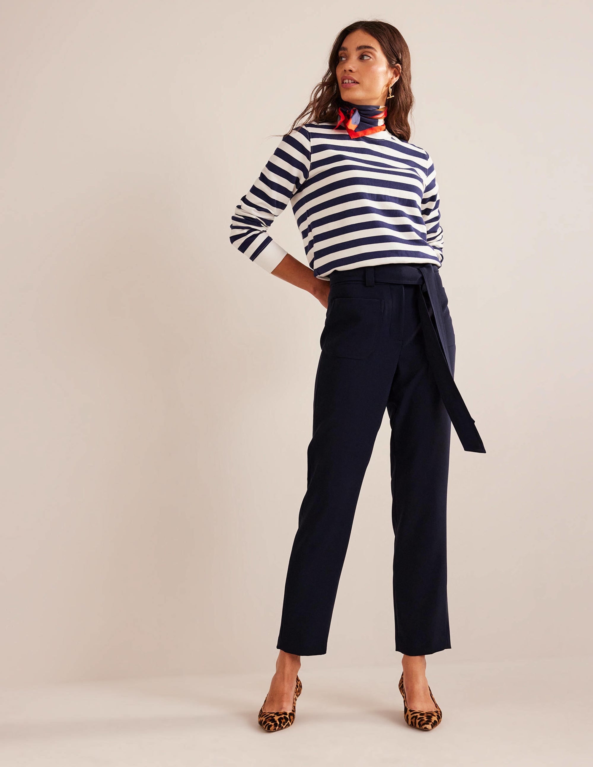 Tie-Waist Tapered Pants-Navy - Image 1
