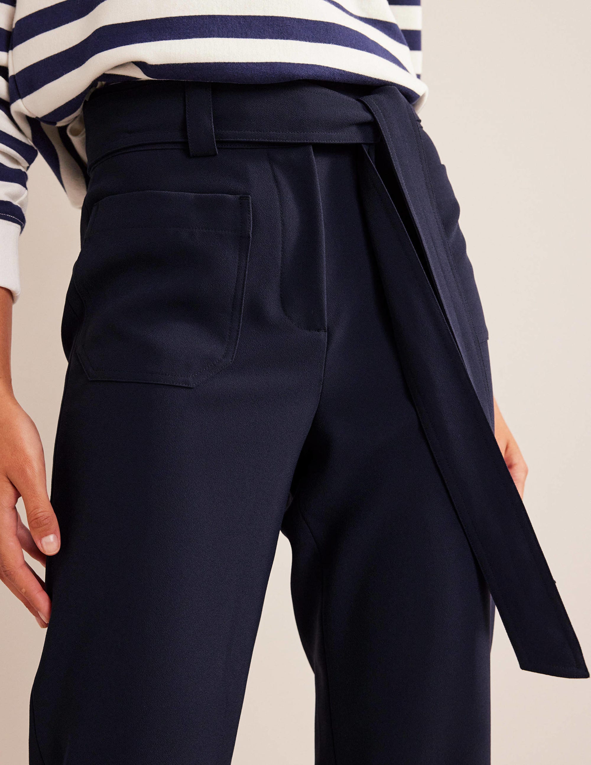 Tie-Waist Tapered Pants-Navy - Image 2