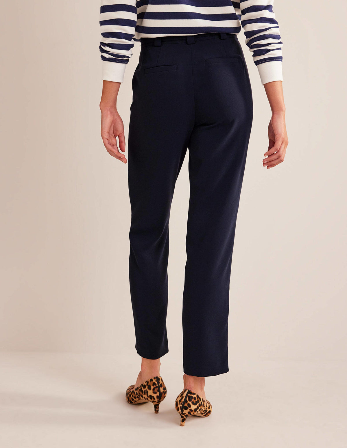 Tie-Waist Tapered Pants-Navy - Image 3