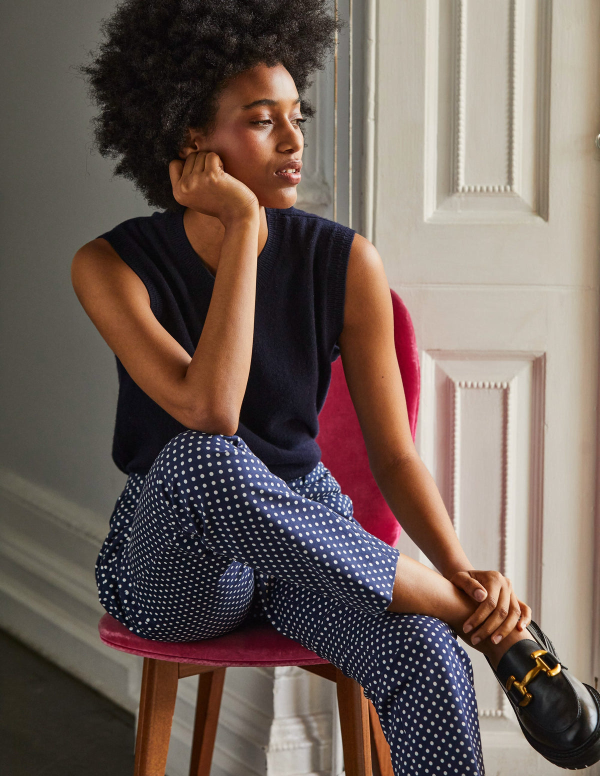 Highgate Printed Pants-French Navy, Dotty - Image 5