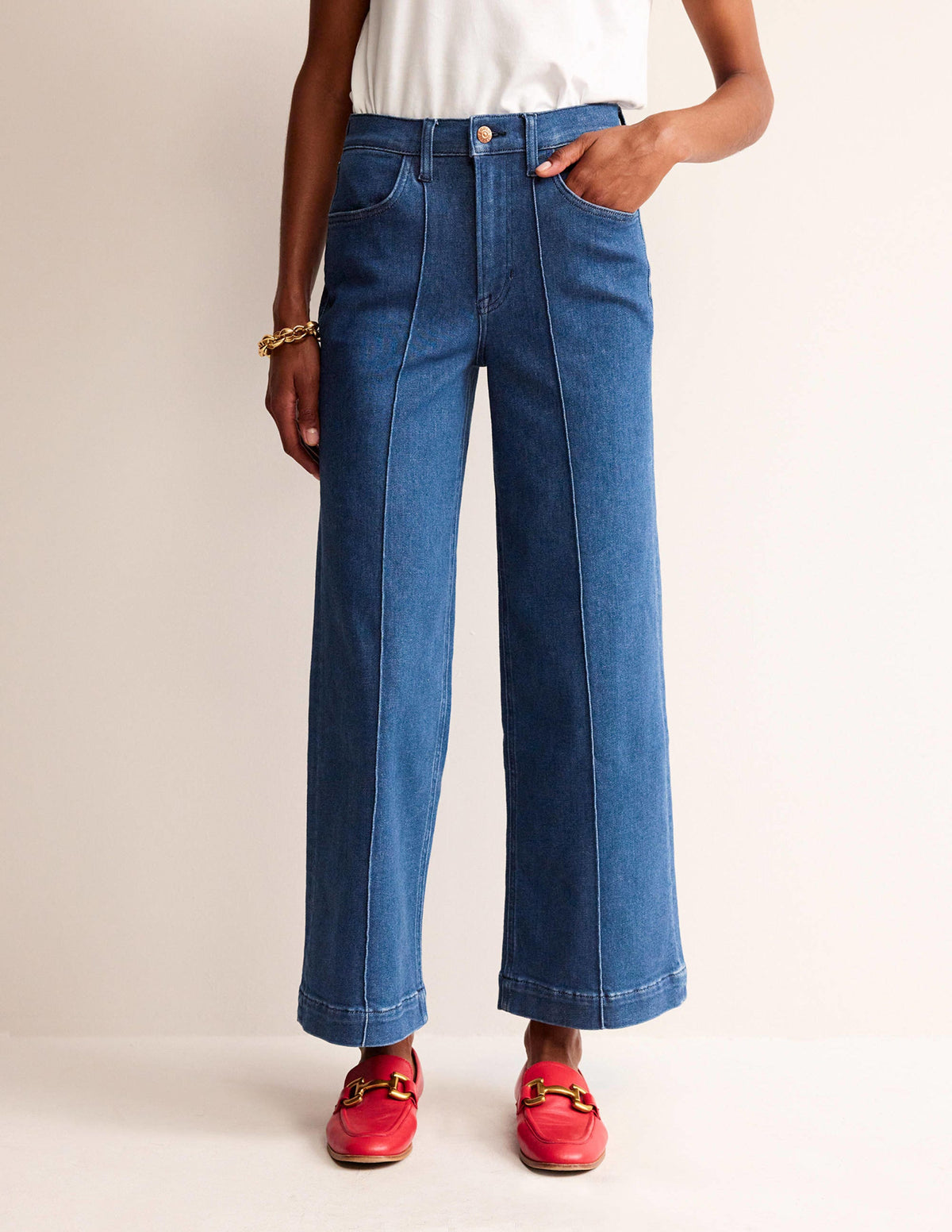 Wide Leg Seam Jeans-Vintage Blue - Image 4