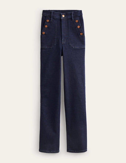 Button Detail Straight Jeans-Indigo Rinse-6