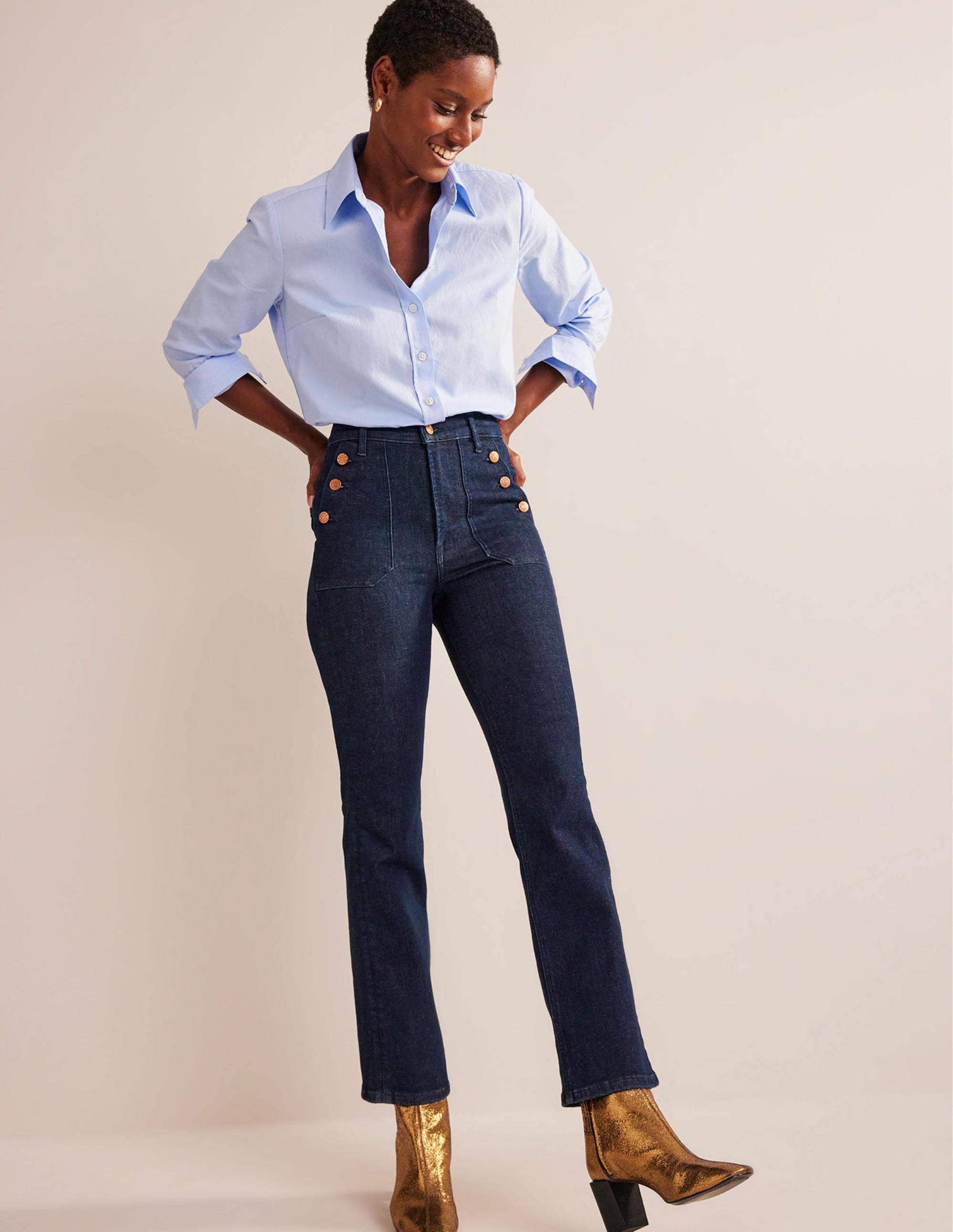 Button Detail Straight Jeans-Indigo Rinse - Image 1