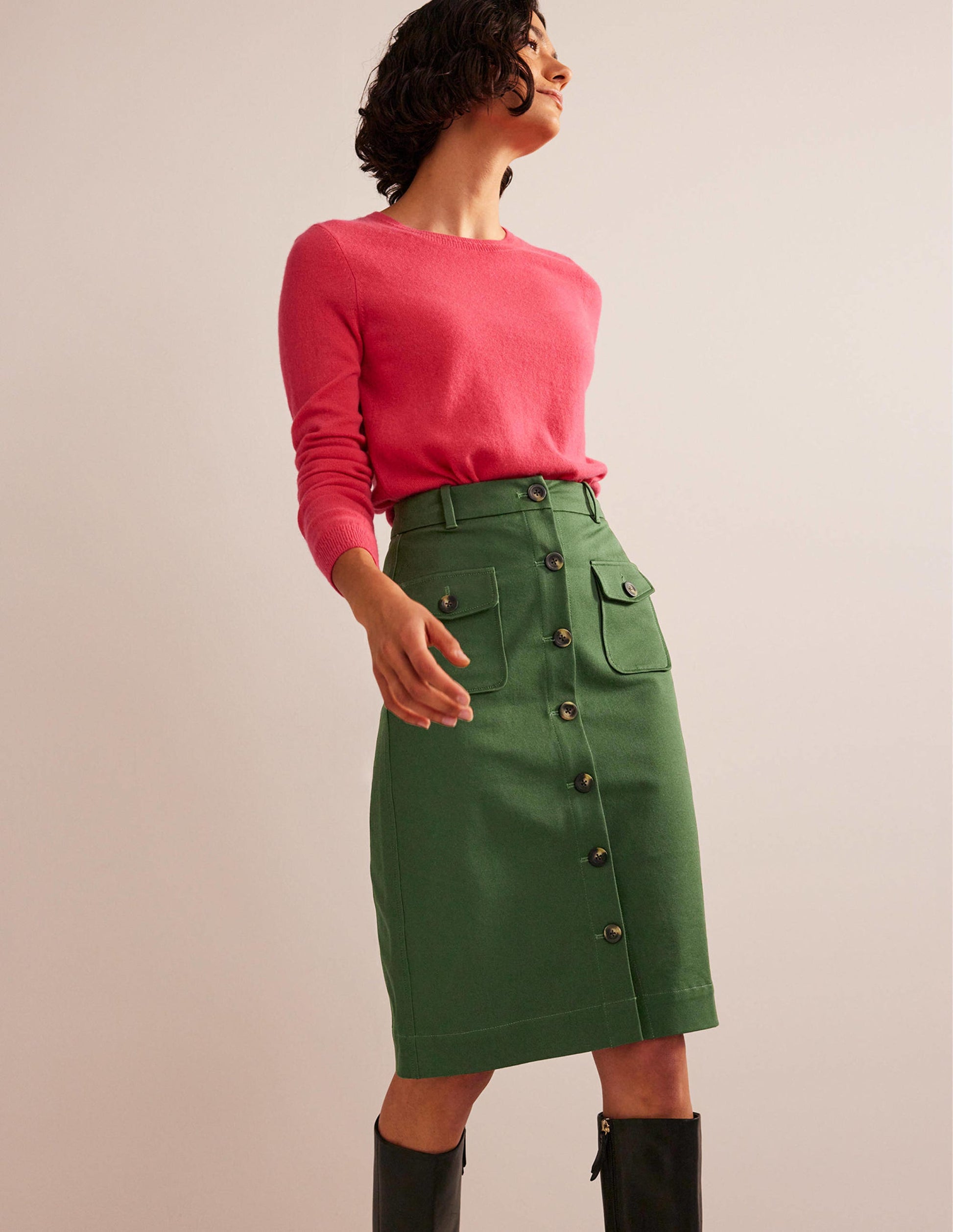 Utility Pocket Midi Skirt-Winter Green-1