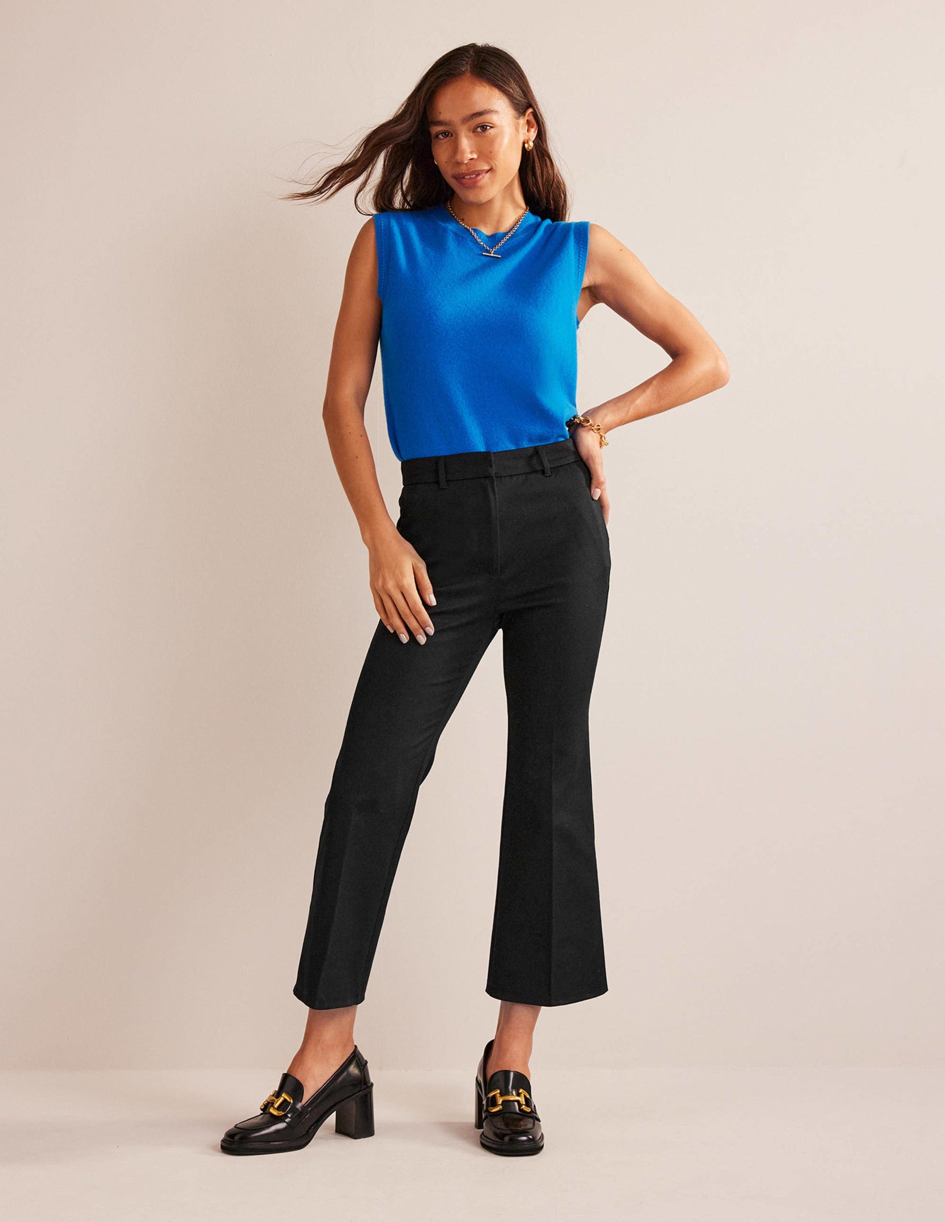 Bi-Stretch Crop Flare Pants-Black-5