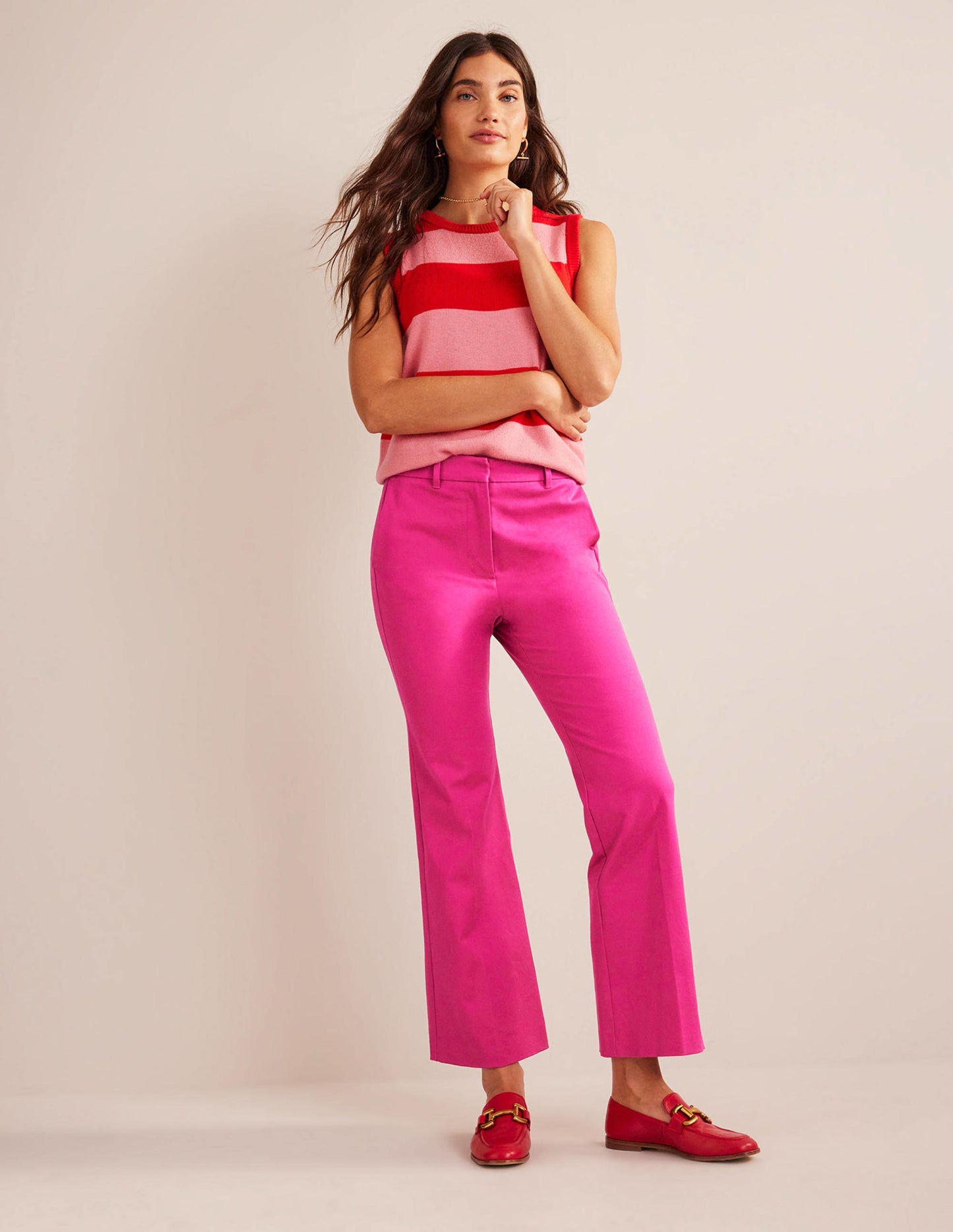 Bi-Stretch Crop Flare Pants-Magenta