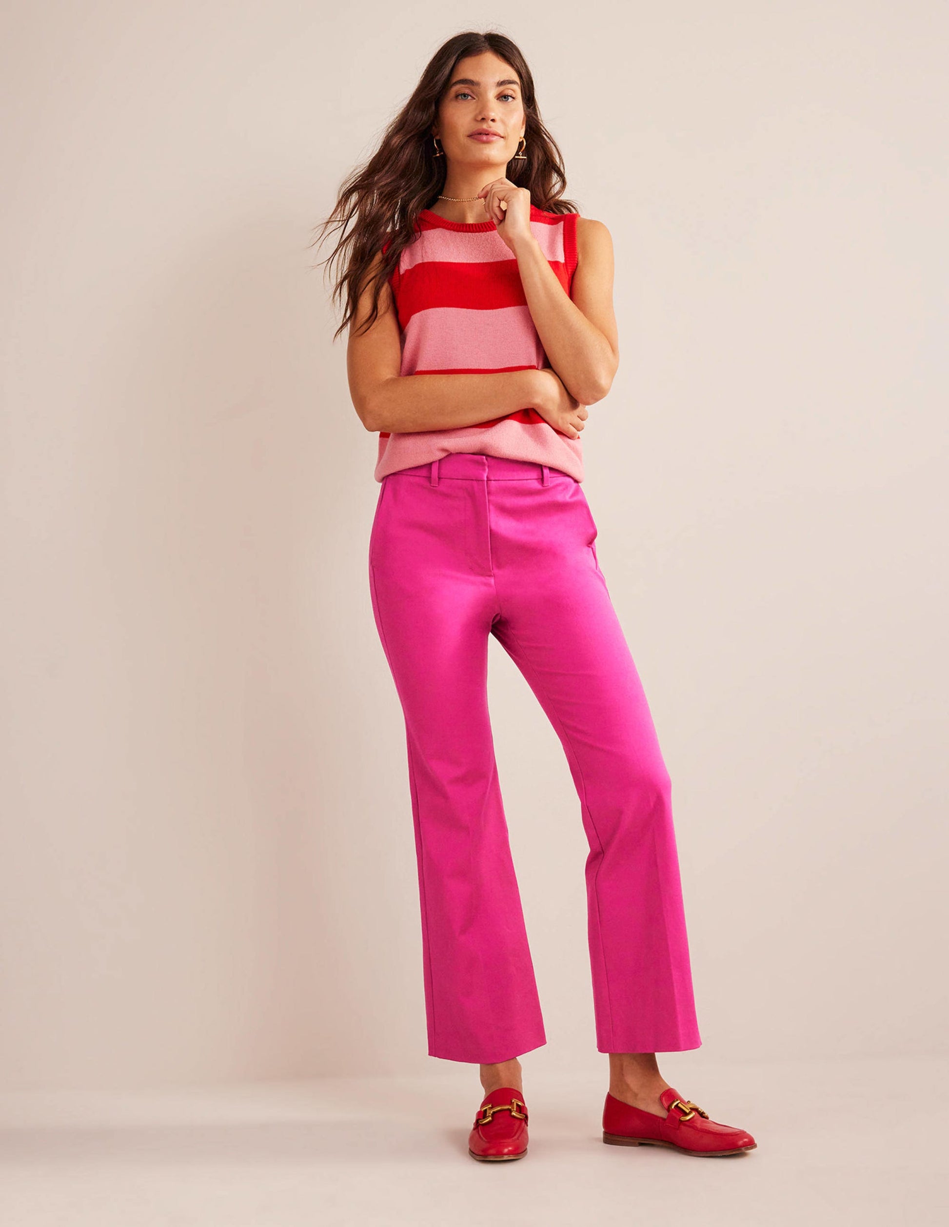 Bi-Stretch Crop Flare Pants-Magenta-1