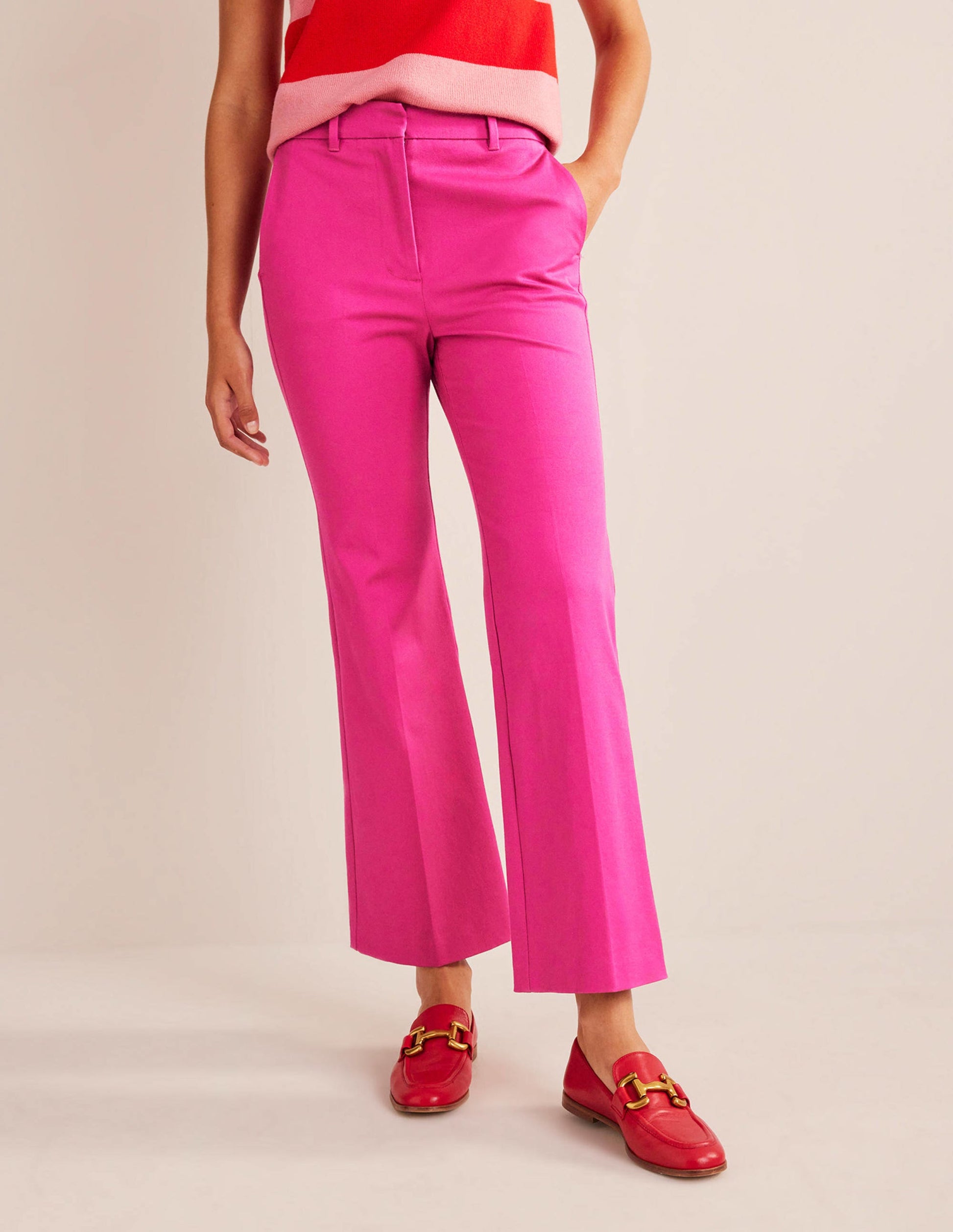 Bi-Stretch Crop Flare Pants-Magenta-4