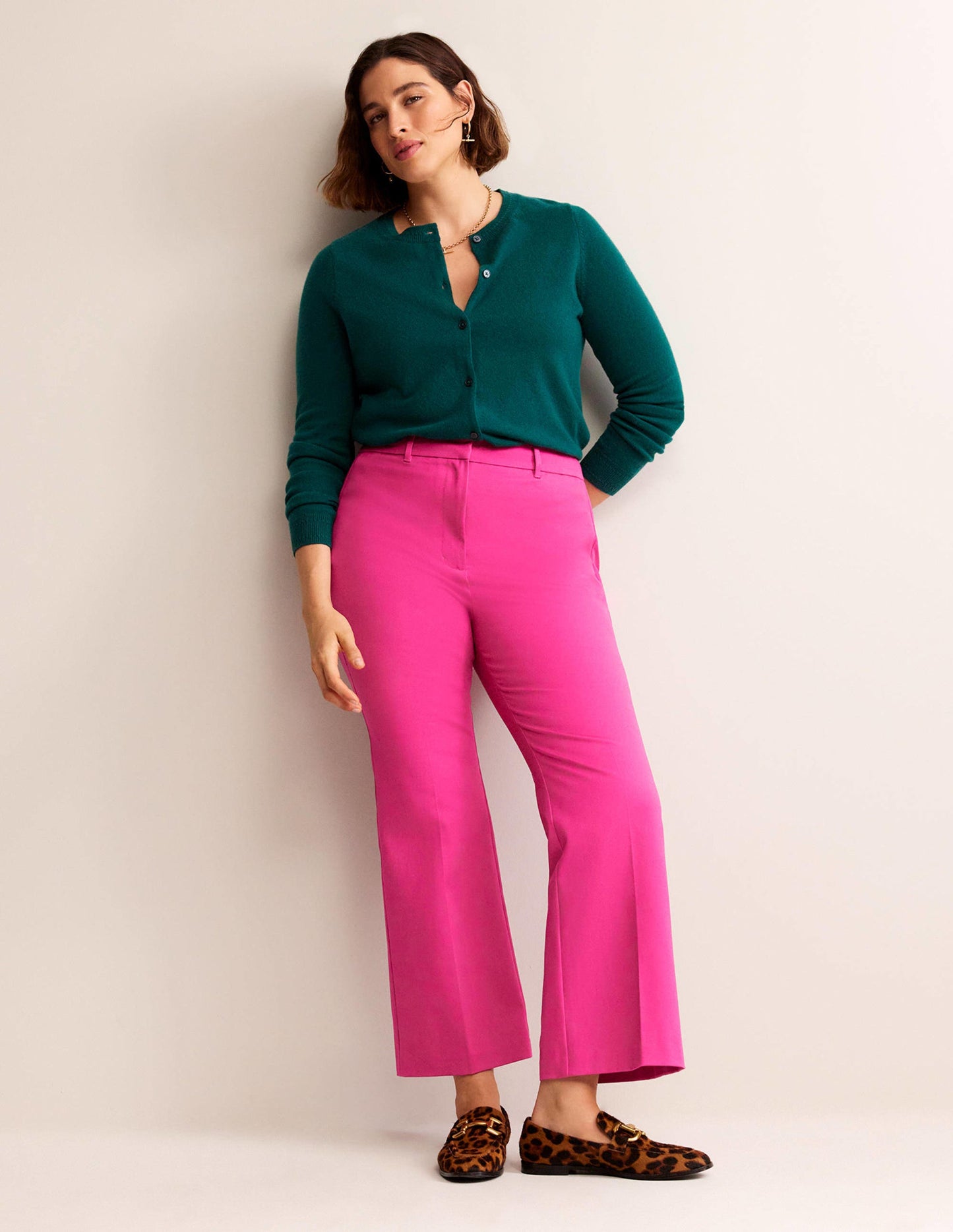 Bi-Stretch Crop Flare Pants-Magenta