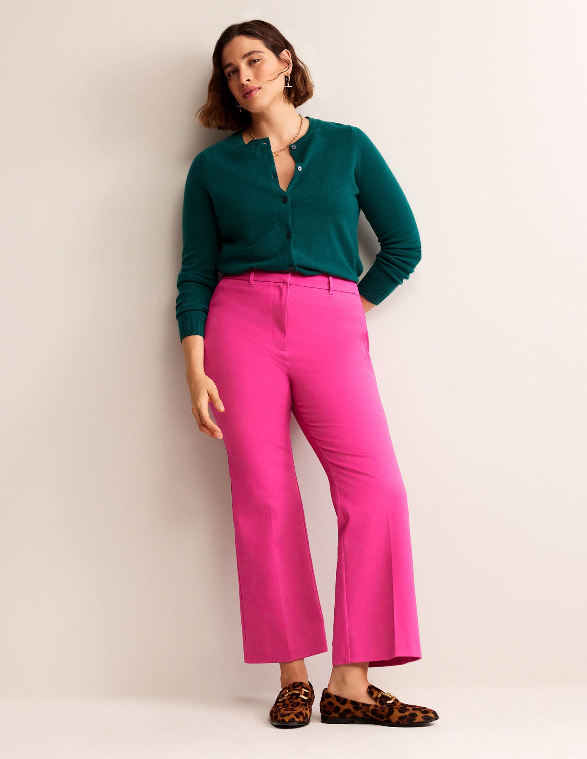 Bi-Stretch Crop Flare Pants-Magenta-5