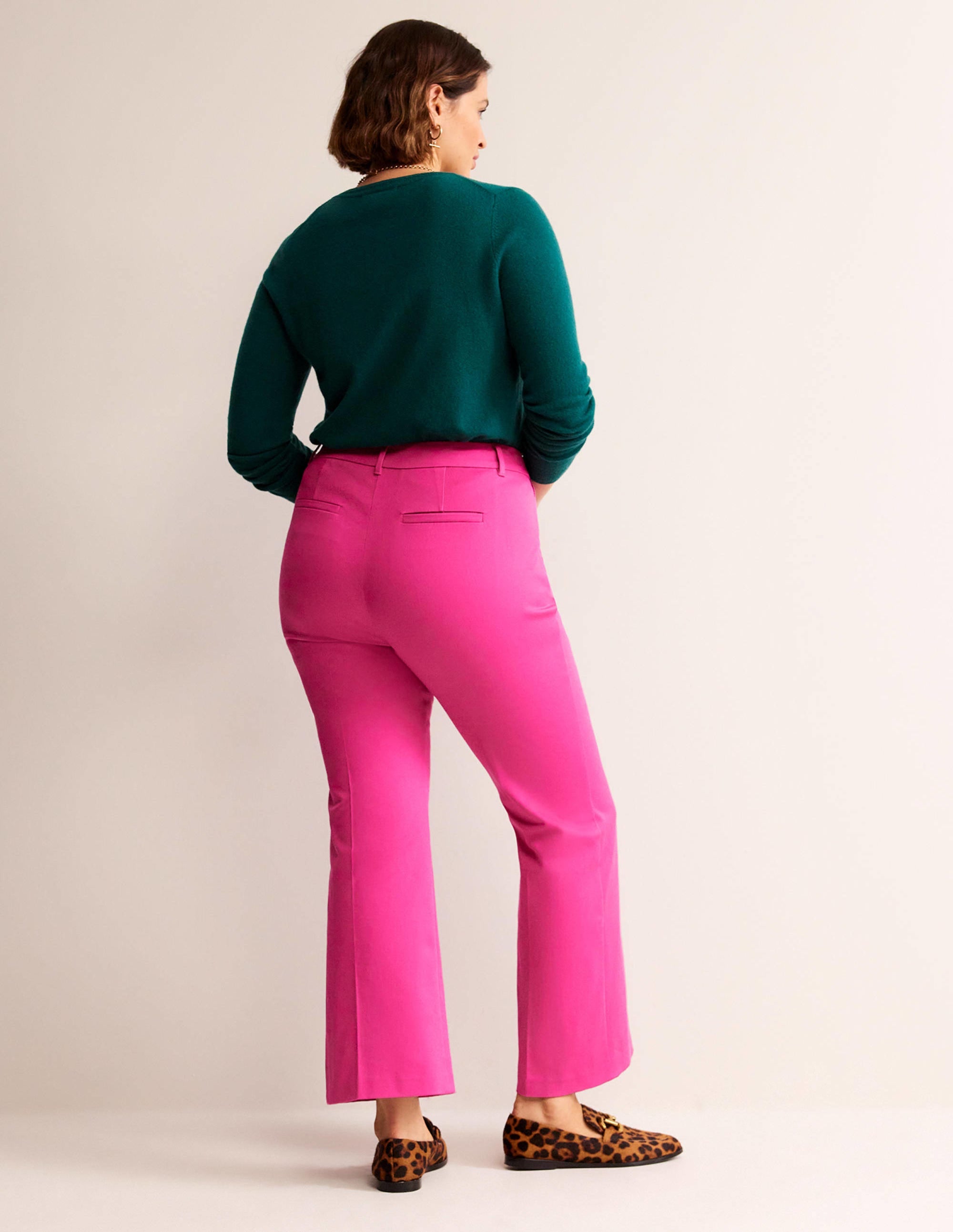 Bi-Stretch Crop Flare Pants-Magenta - Image 6