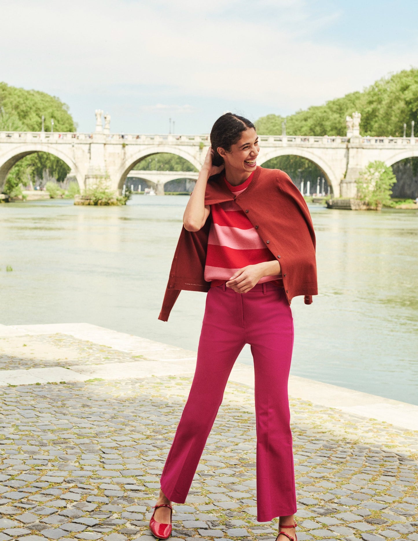 Bi-Stretch Crop Flare Pants-Magenta